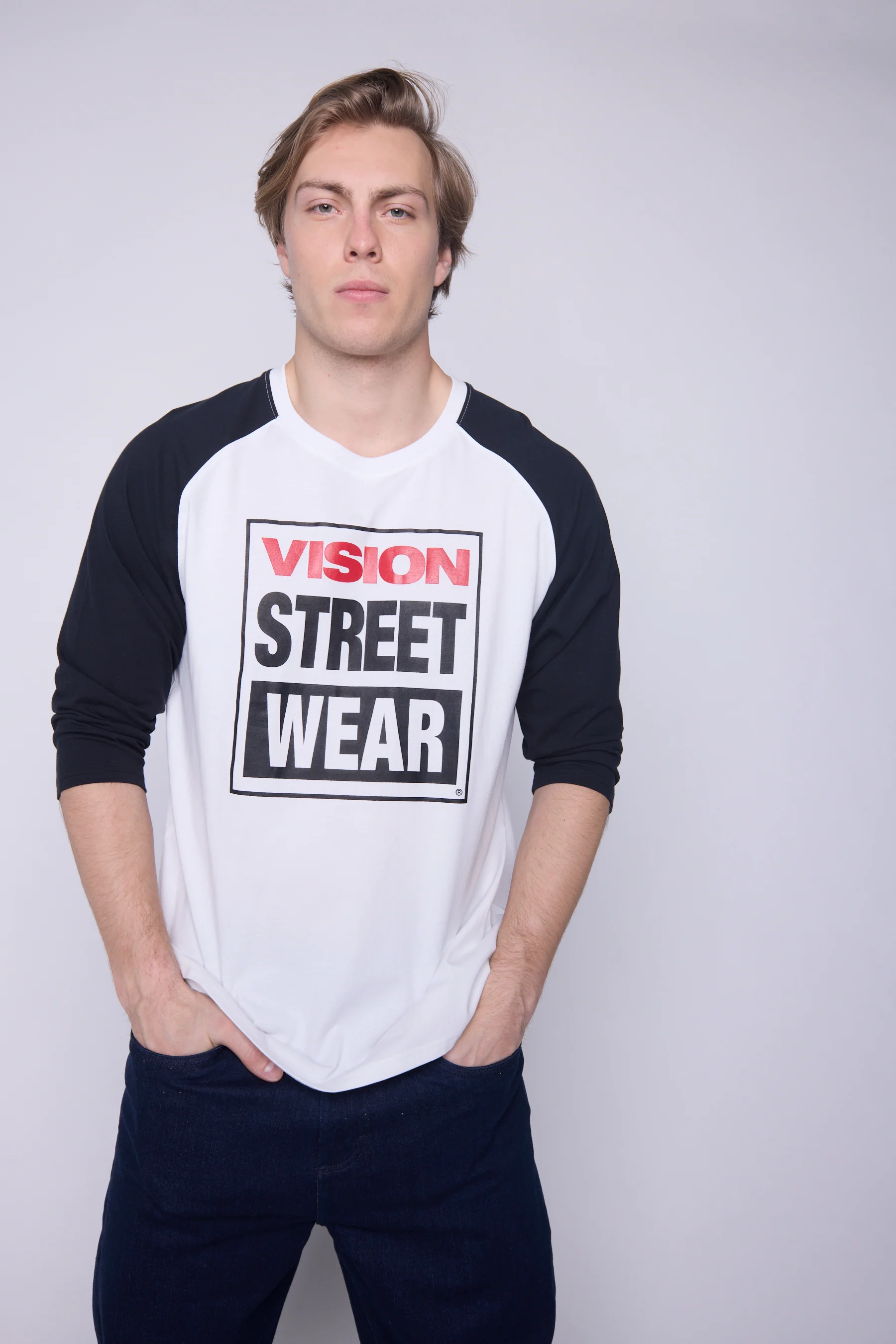 3/4 Raglan Sleeve Box Logo Print - Ivory - Image 4