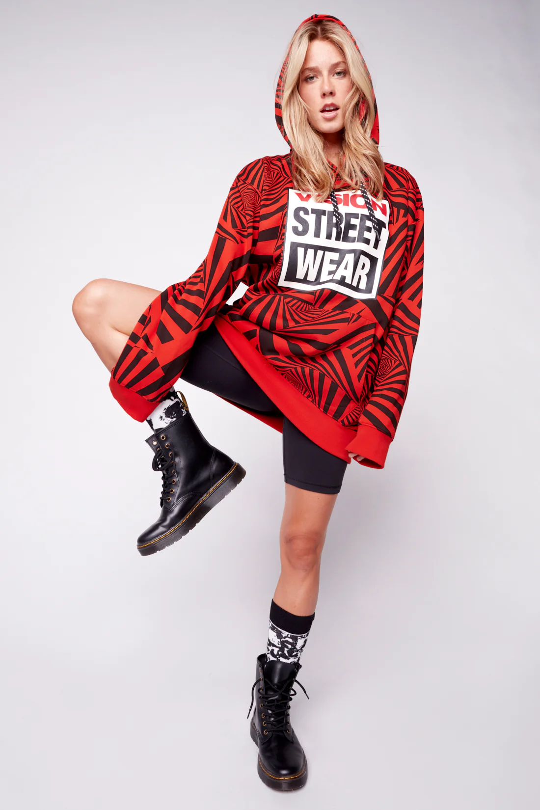 Aop Spirals Print Hoodie - Red - Image 4