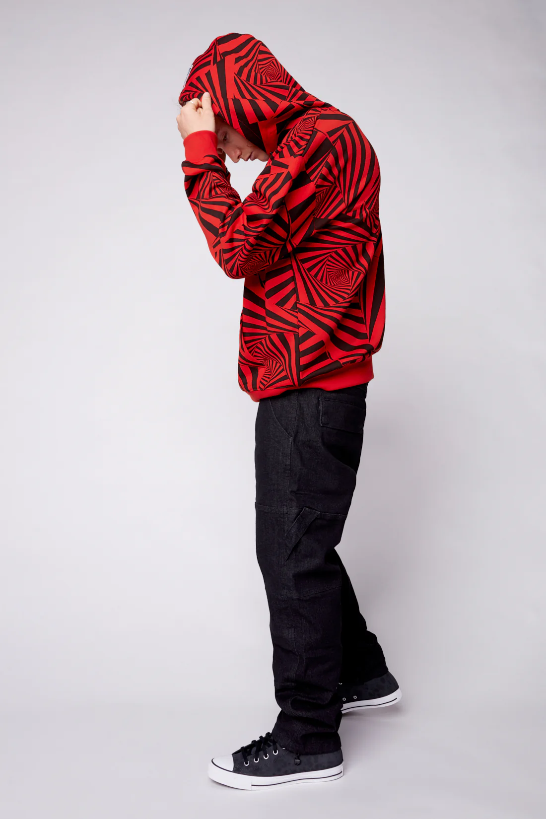 Aop Spirals Print Hoodie - Red - Image 5