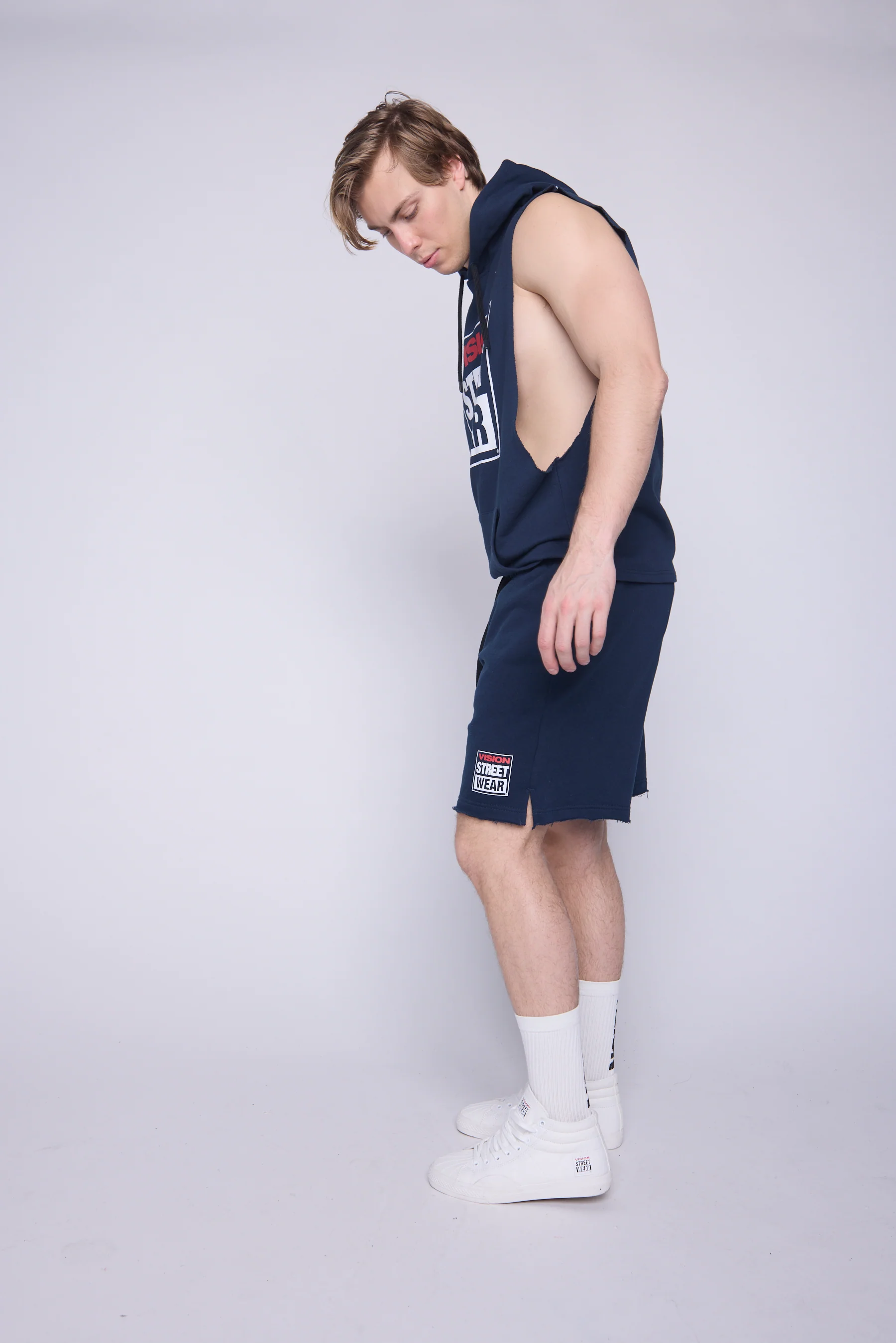 Box Logo Sleeveless Hoodie - Navy - Image 3