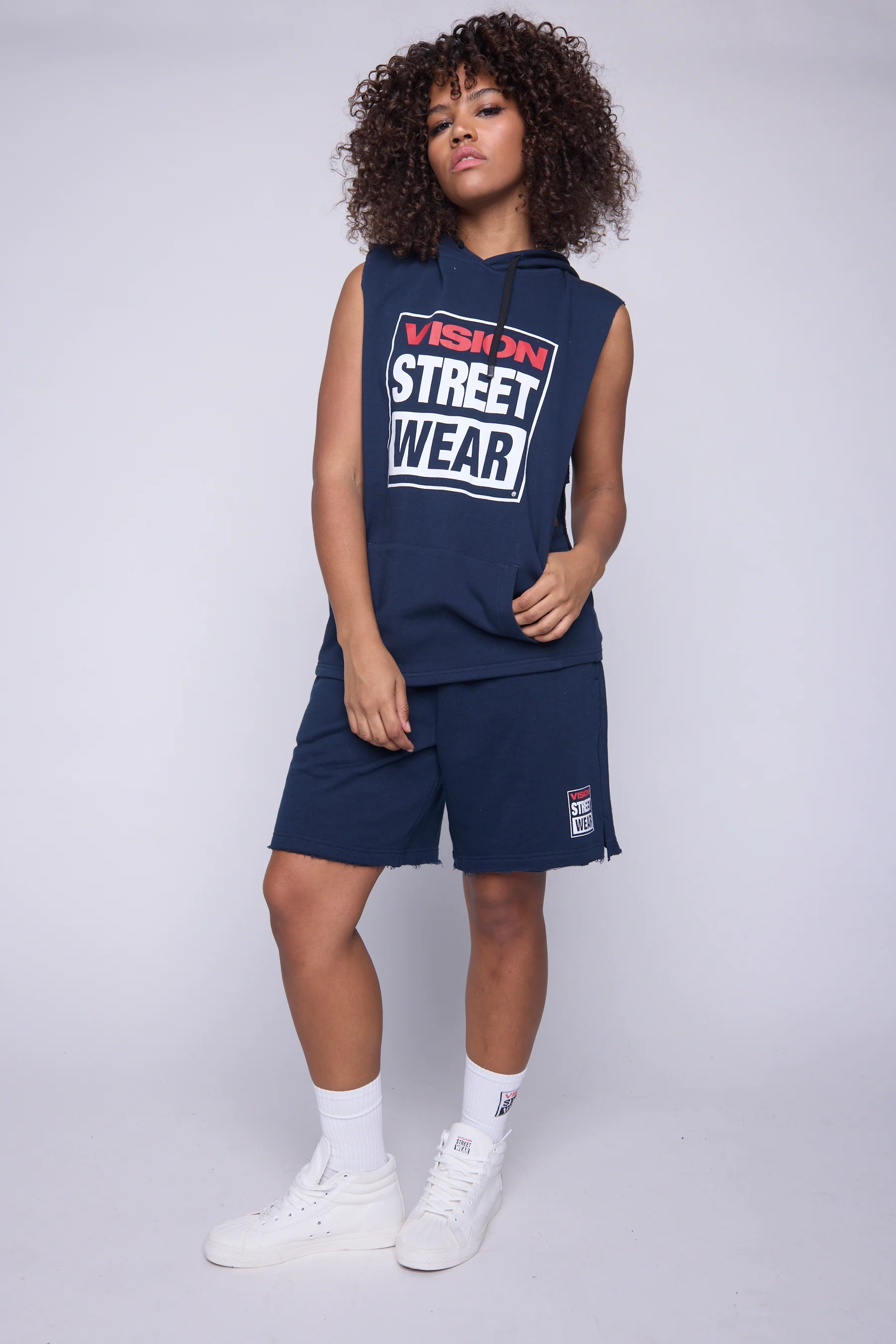 Box Logo Sleeveless Hoodie - Navy - Image 4