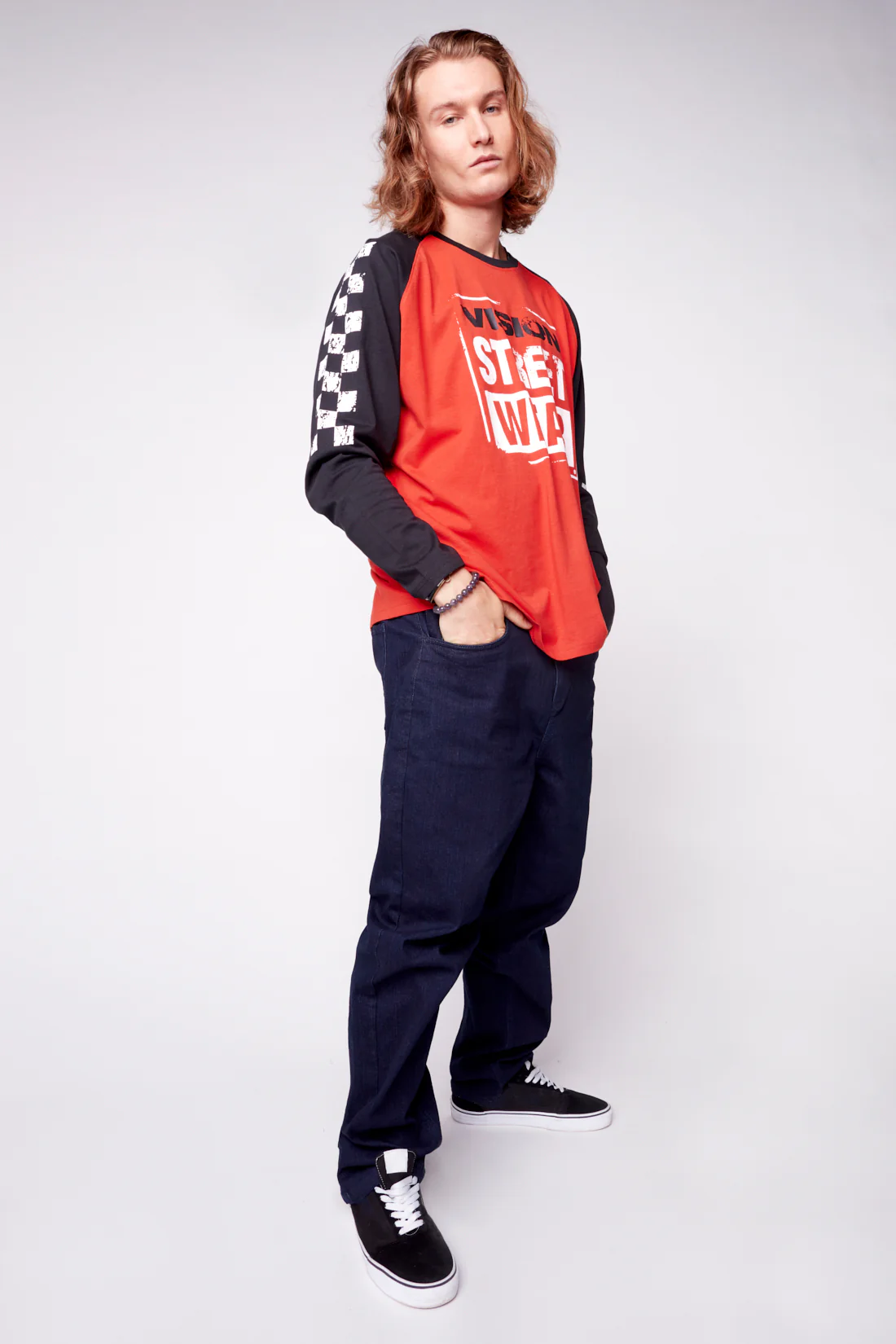 Checker Print Sleeve Logo T-Shirt - Black/Red - Image 4