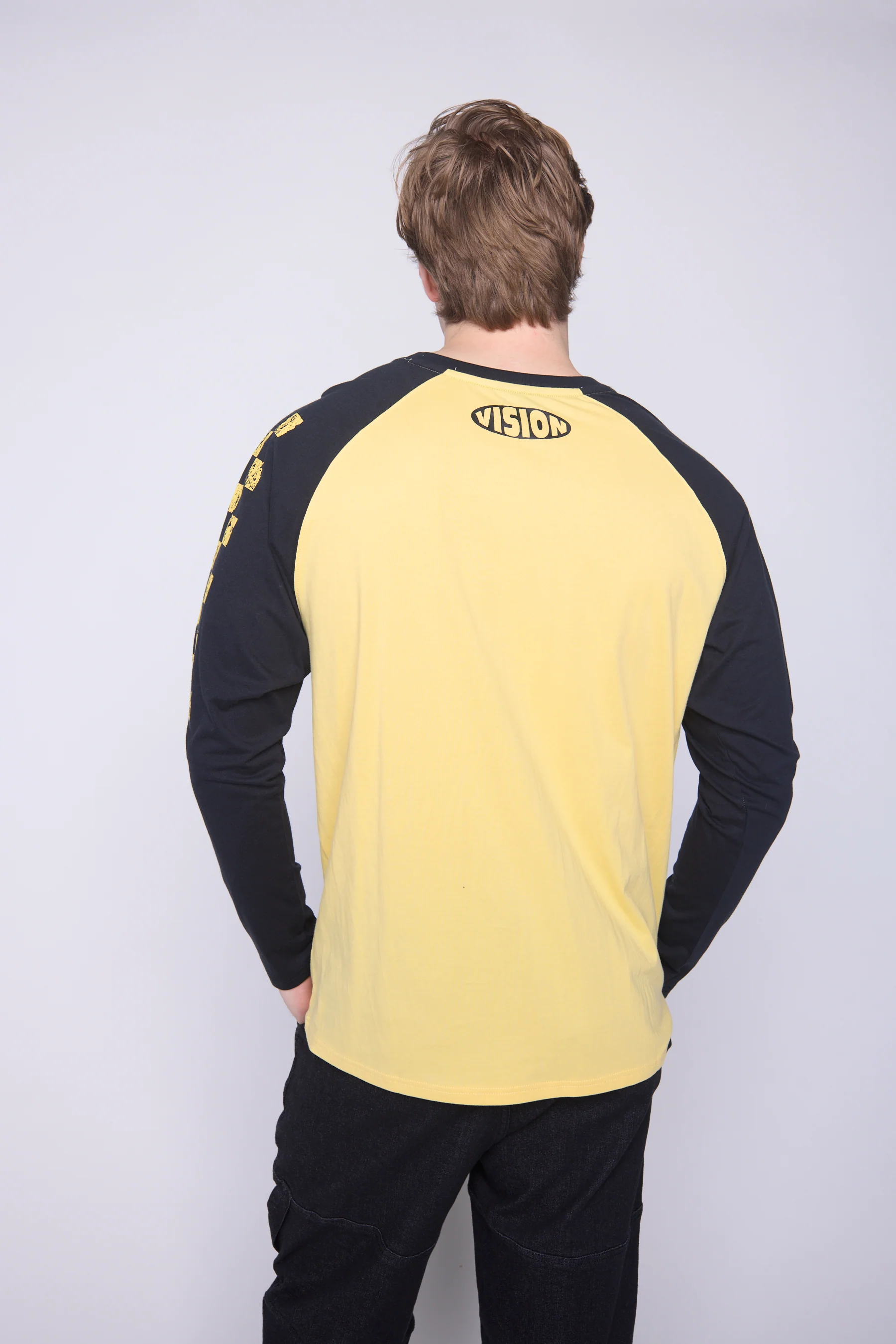 Checker Print Sleeve Logo T-Shirt - Yellow/Black - Image 2