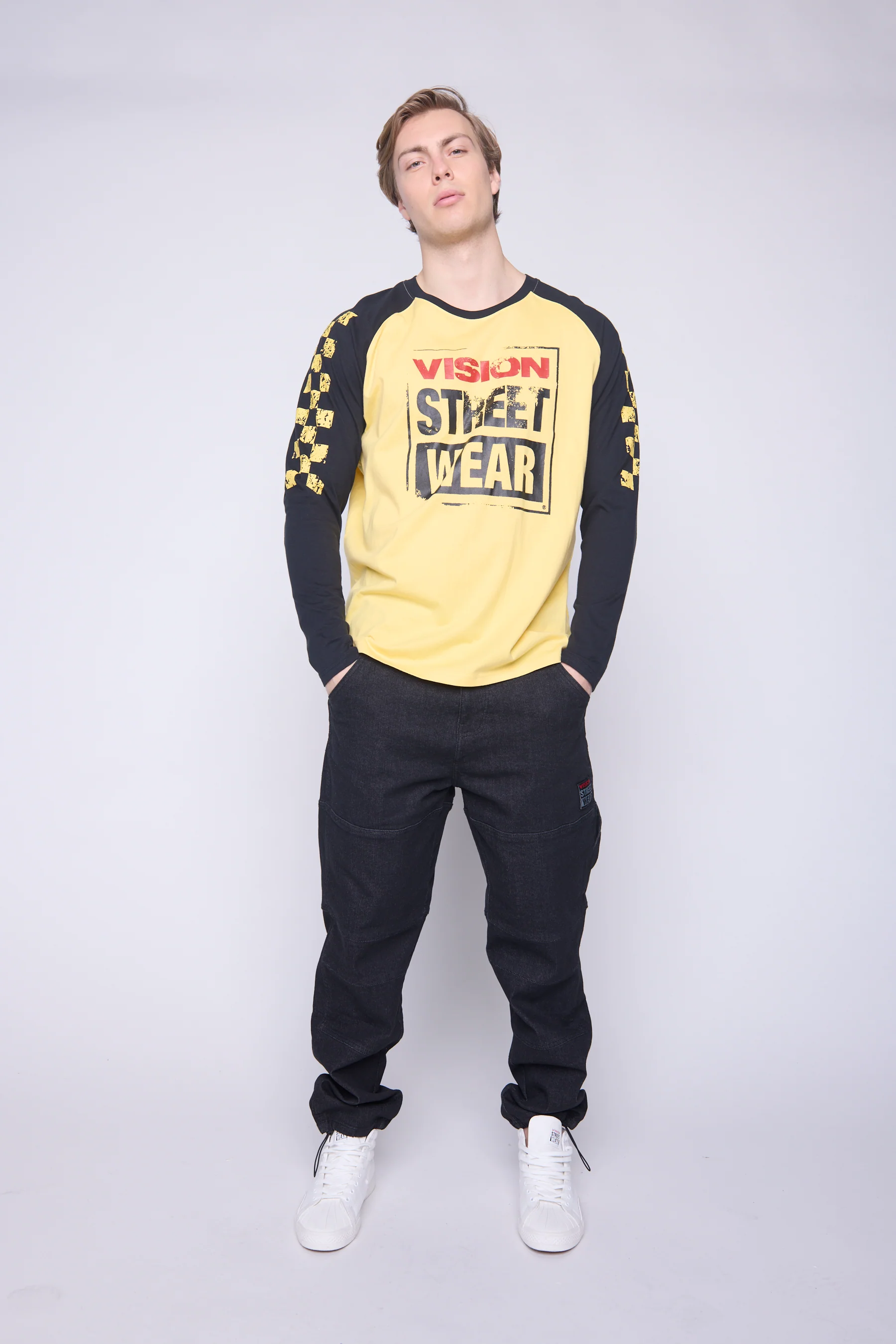 Checker Print Sleeve Logo T-Shirt - Yellow/Black - Image 4