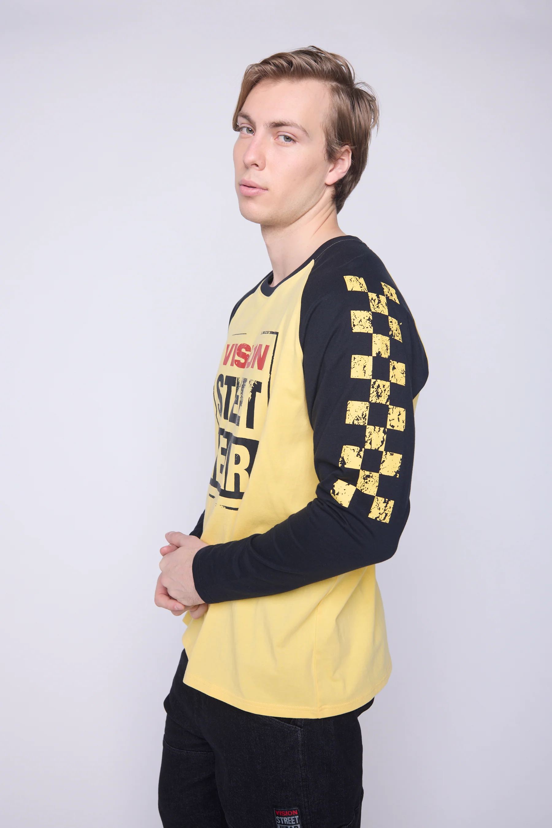 Checker Print Sleeve Logo T-Shirt - Yellow/Black - Image 5