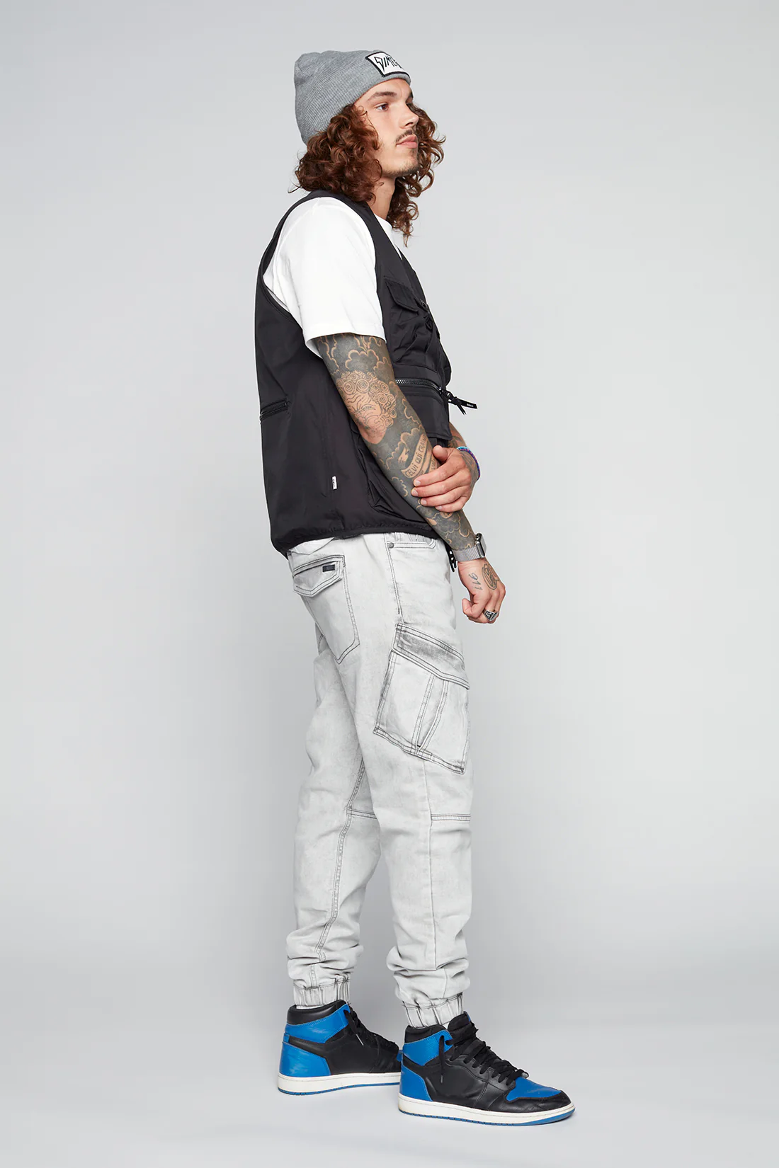 COHEN - 5 Pocket Cargo Jogger - Light Grey Acid Wash - Image 2