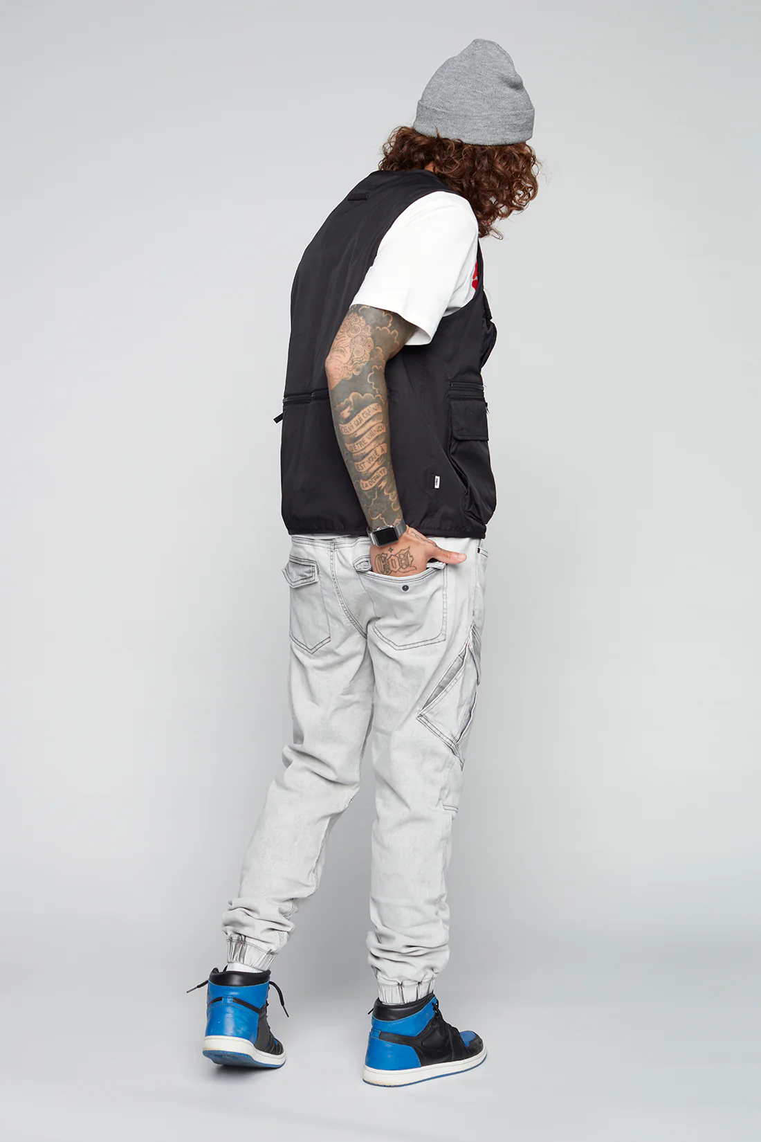 COHEN - 5 Pocket Cargo Jogger - Light Grey Acid Wash - Image 3