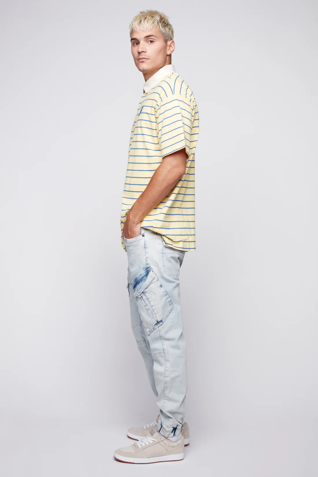 COHEN - 5 Pocket Cargo Jogger - Light Indigo Acid Wash - Image 2