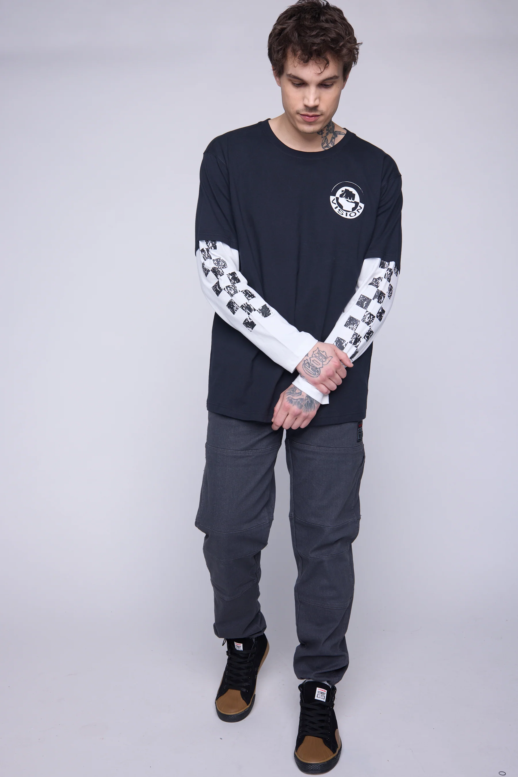Crew Neck Full Long Sleeve Fooler - Black/Ivory