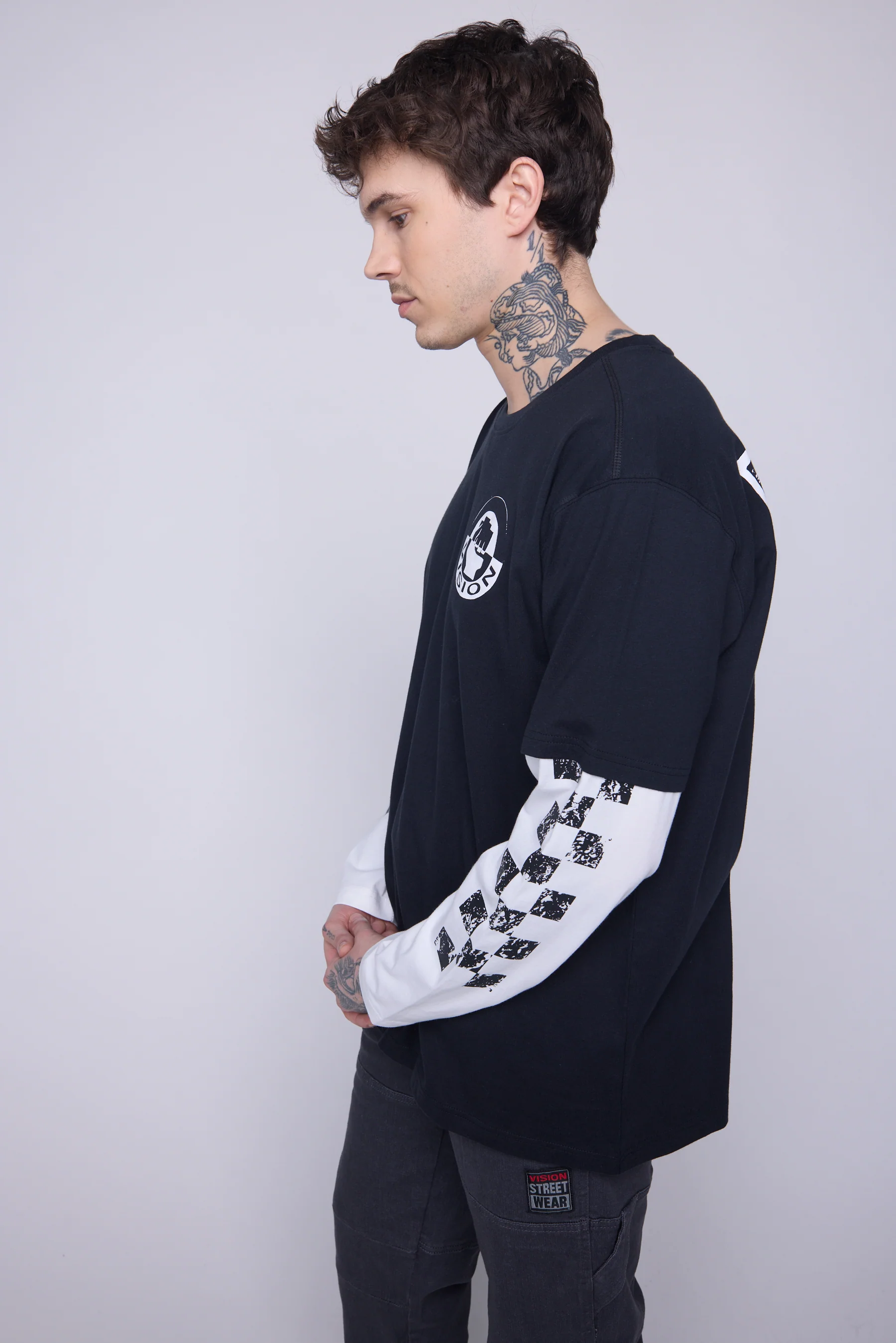 Crew Neck Full Long Sleeve Fooler - Black/Ivory - Image 4