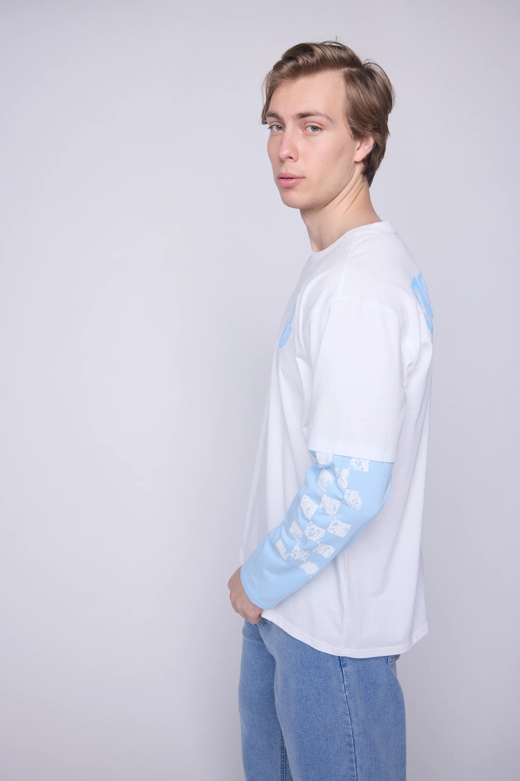 Crew Neck Full Long Sleeve Fooler - Ivory/Blue Cloud - Image 3