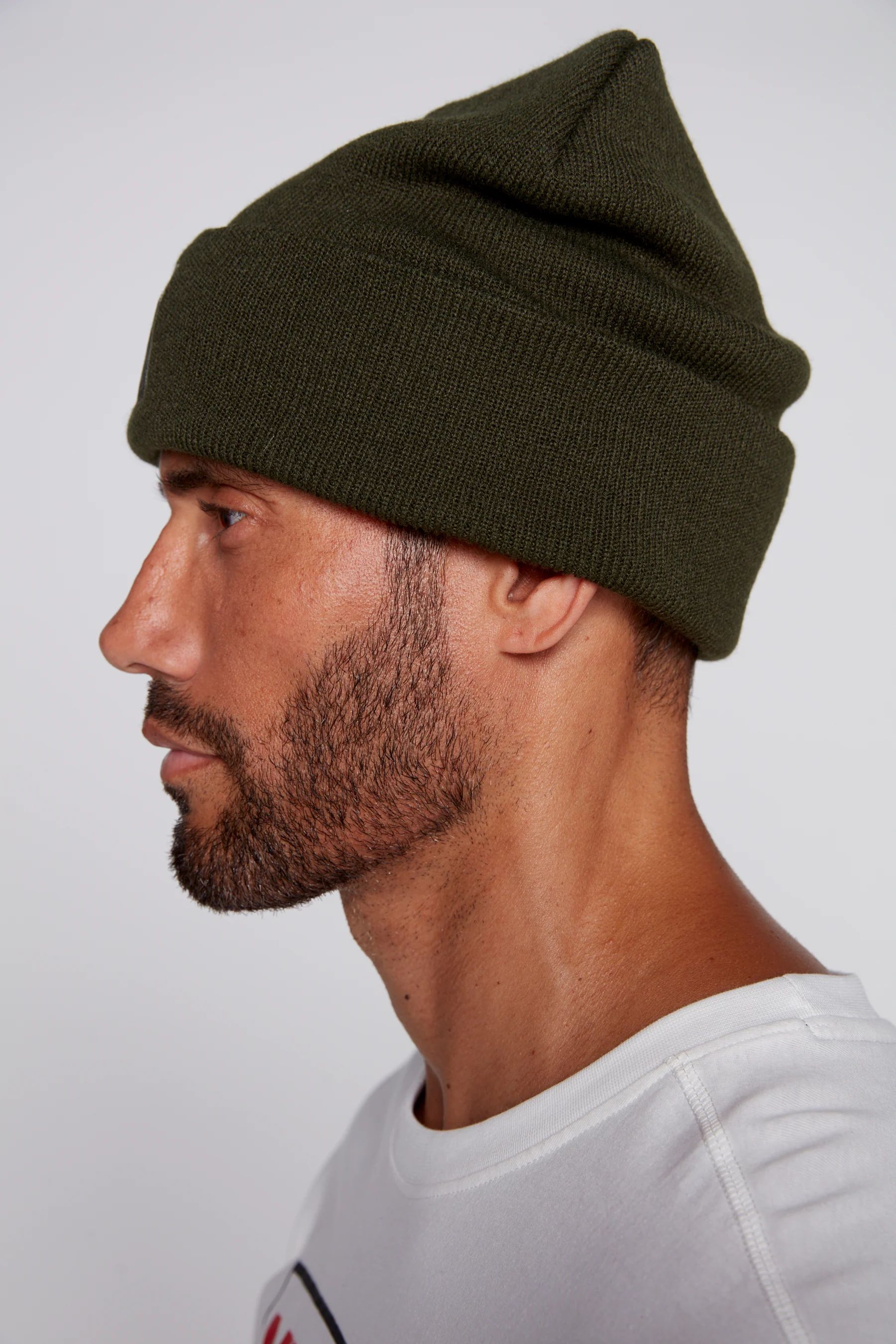 Cuffed Knitted Beanie With Large Logo Patch - ARMY - Image 3