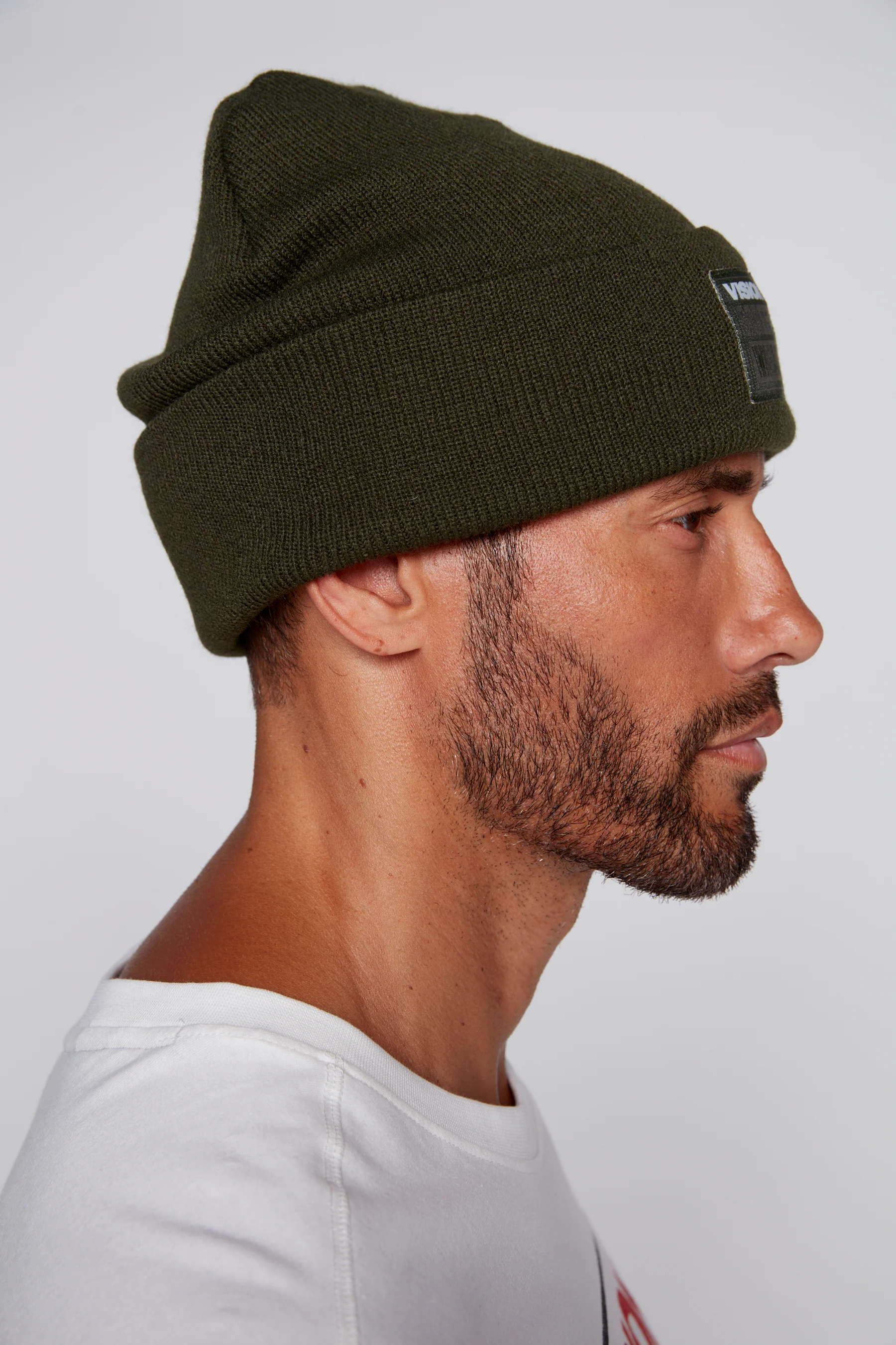 Cuffed Knitted Beanie With Large Logo Patch - ARMY - Image 7