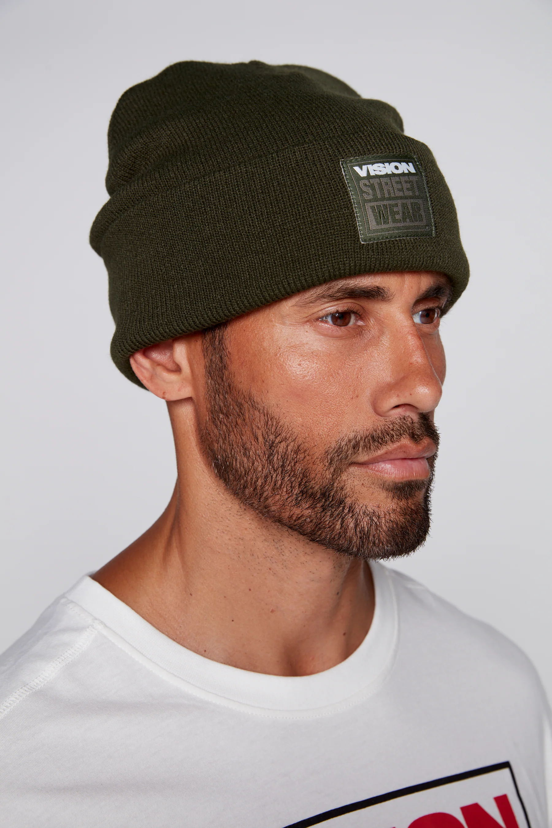 Cuffed Knitted Beanie With Large Logo Patch - ARMY - Image 8