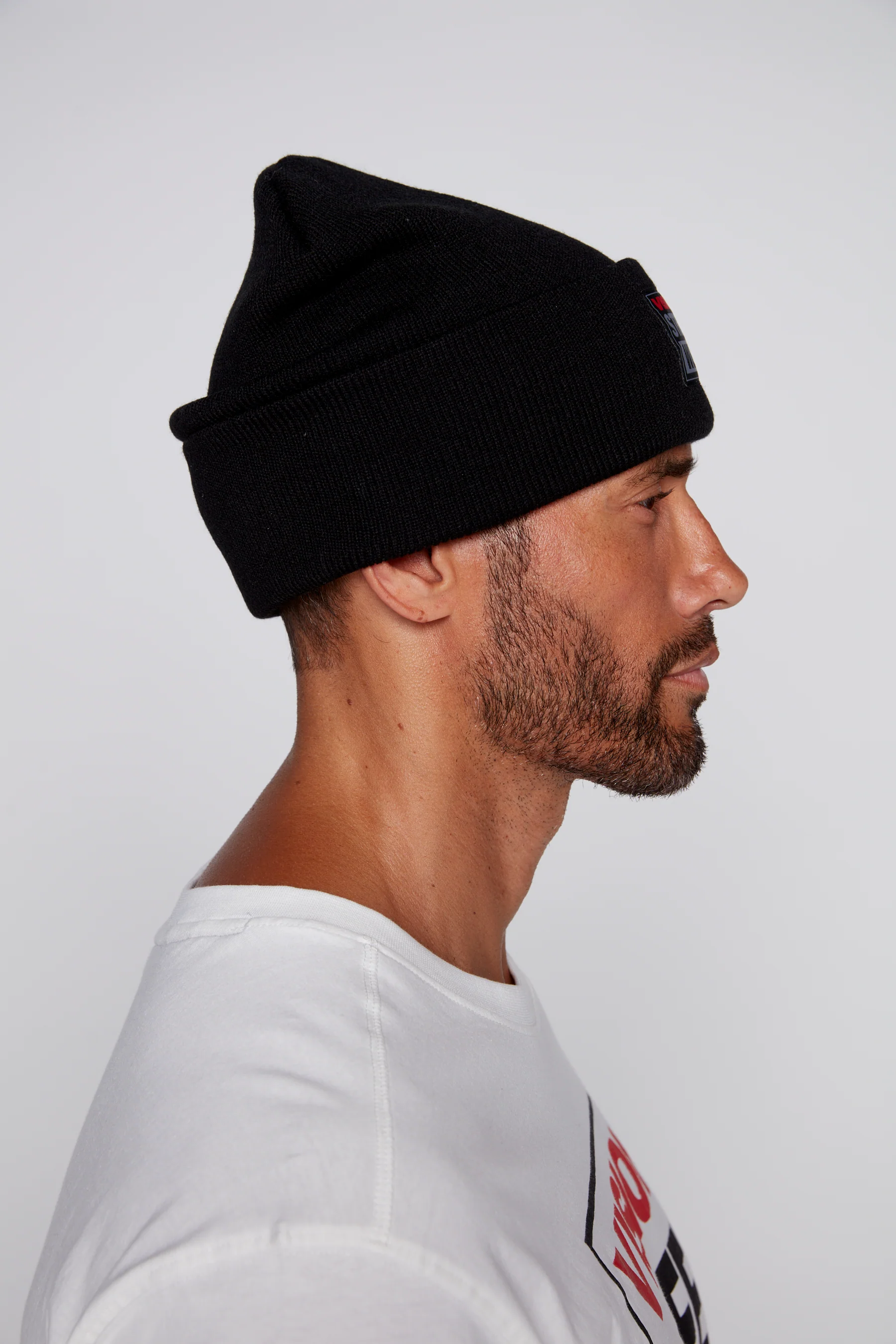Cuffed Knitted Beanie With Large Logo Patch - BLACK - Image 7
