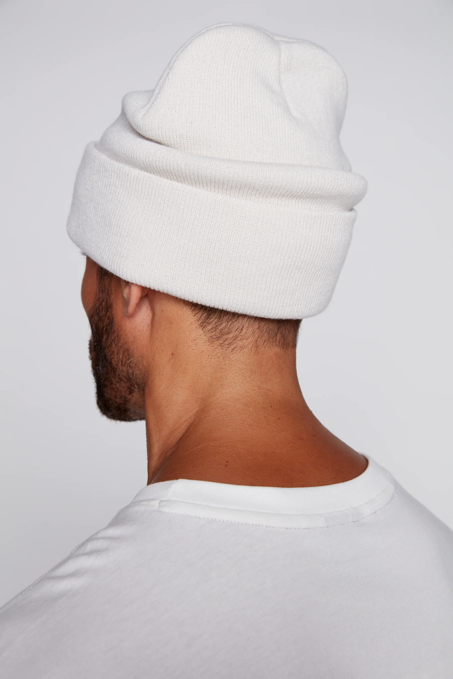 Cuffed Knitted Beanie With Large Logo Patch -BONE - Image 4