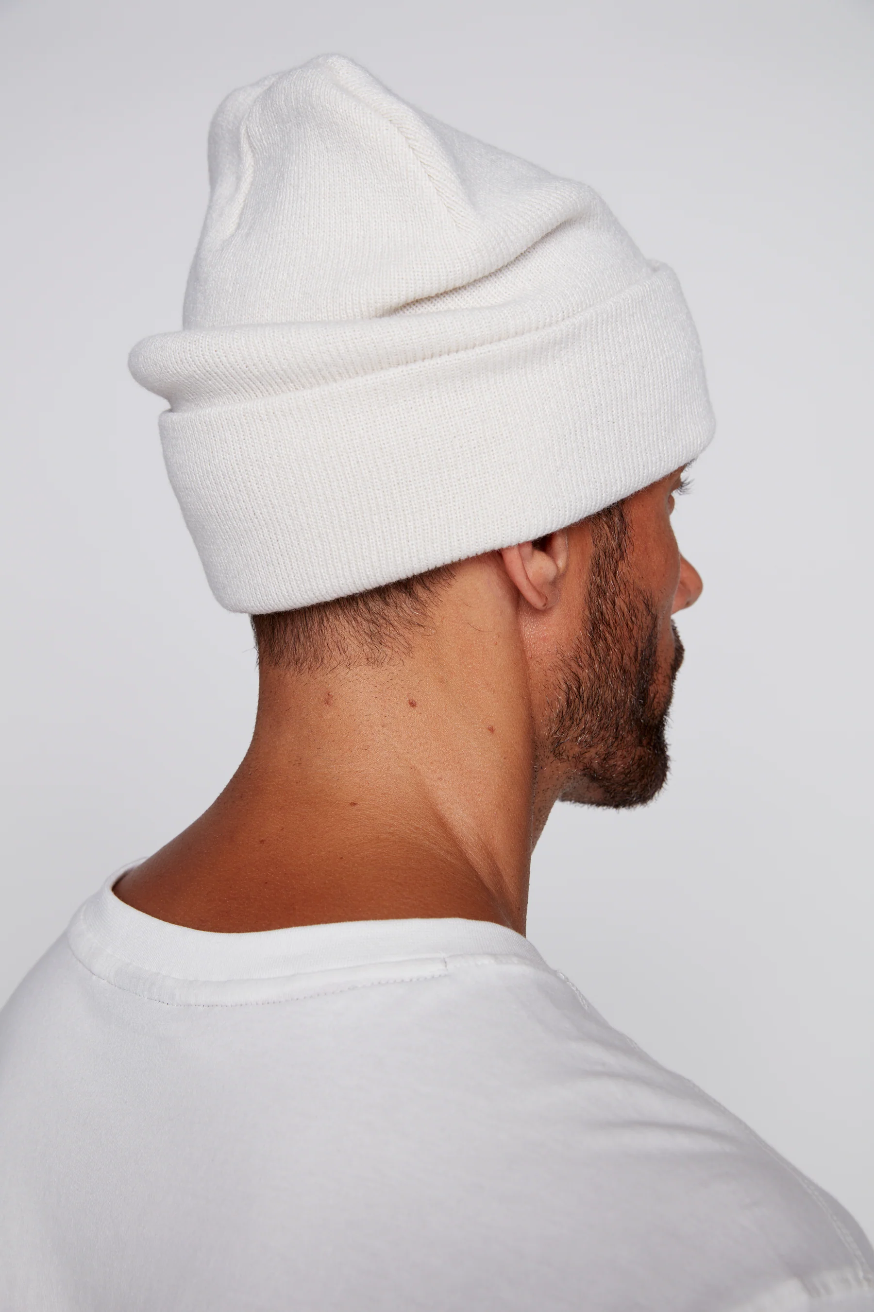 Cuffed Knitted Beanie With Large Logo Patch -BONE - Image 5