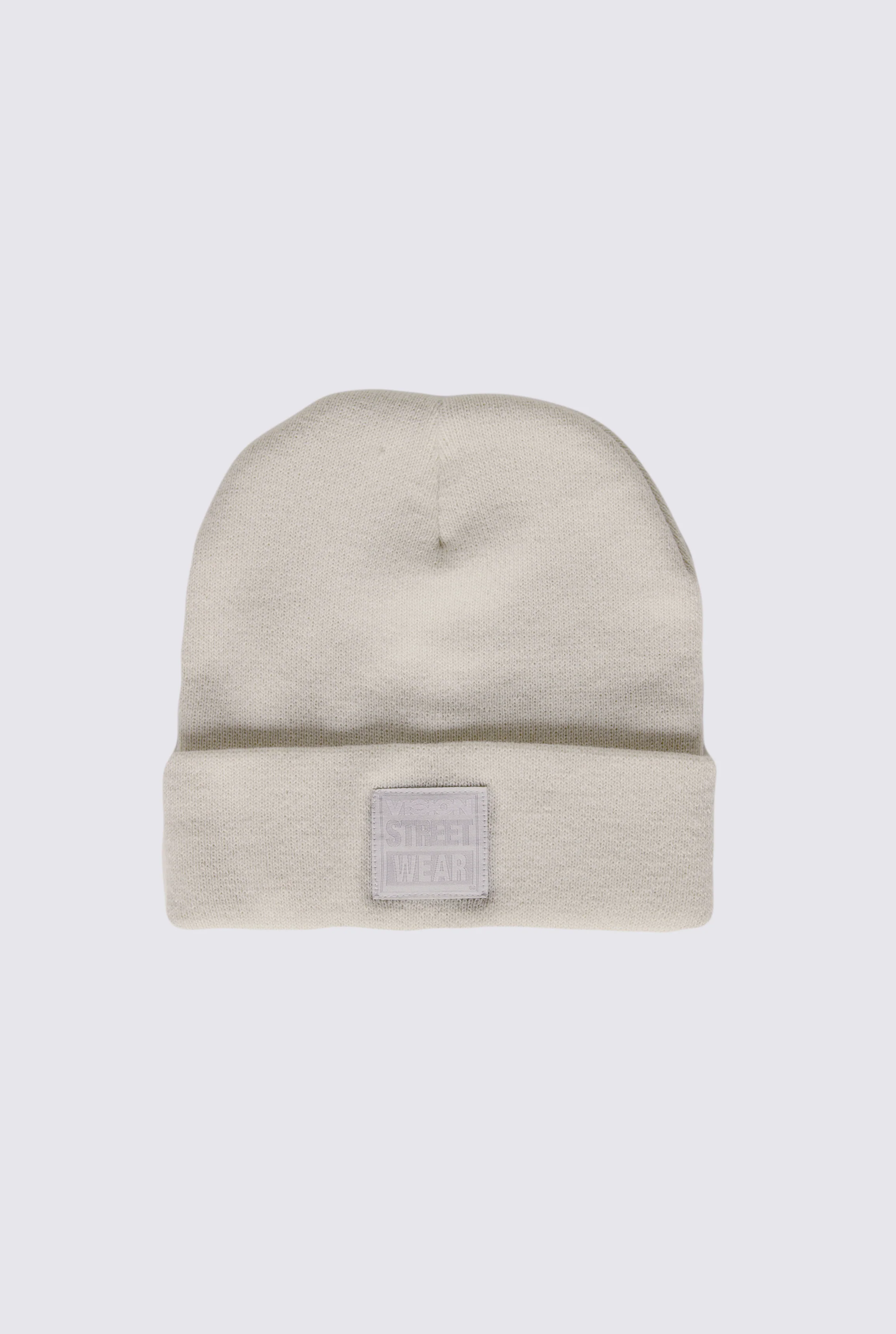 Cuffed Knitted Beanie With Large Logo Patch -BONE - Image 8