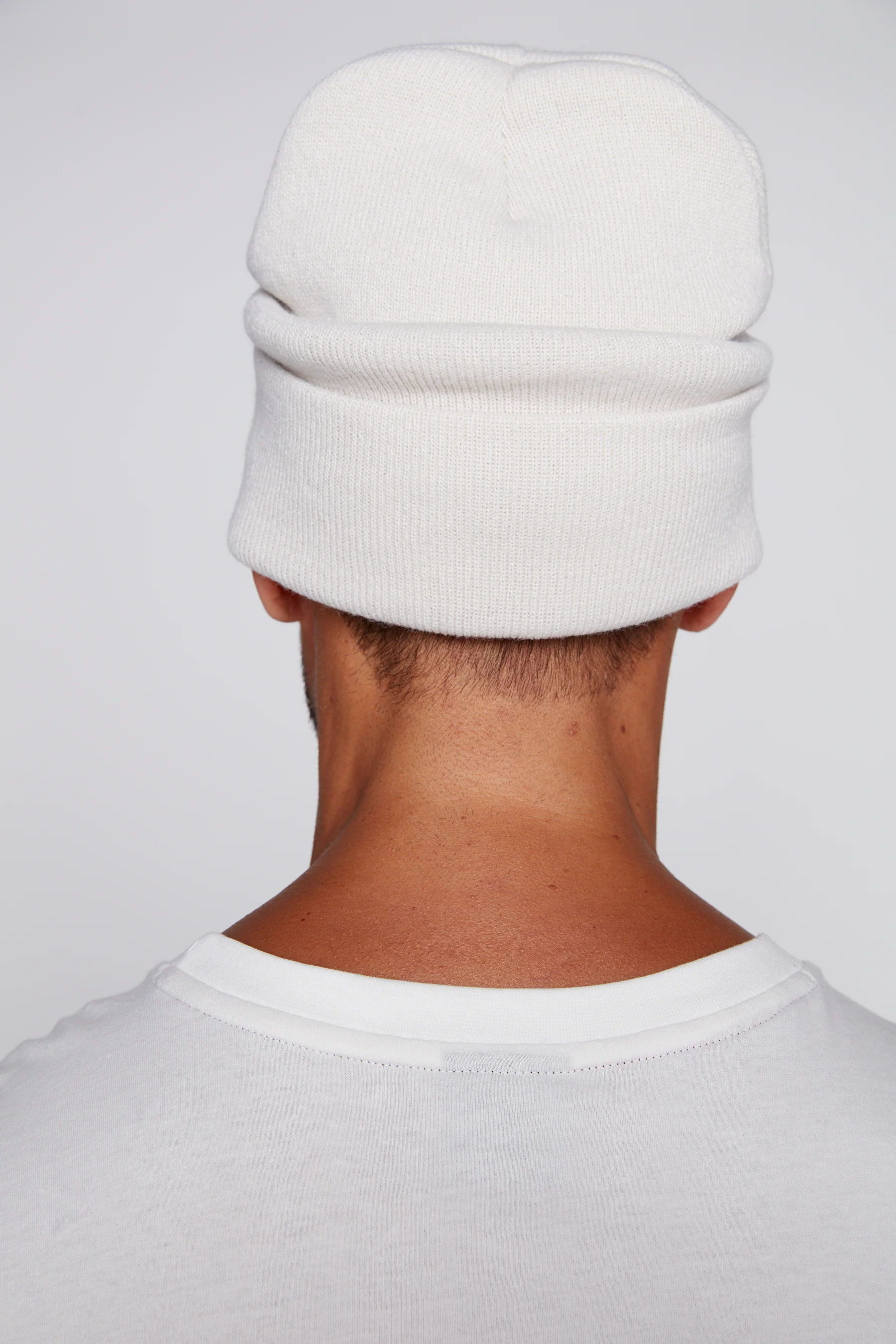 Cuffed Knitted Beanie With Large Logo Patch -BONE - Image 9