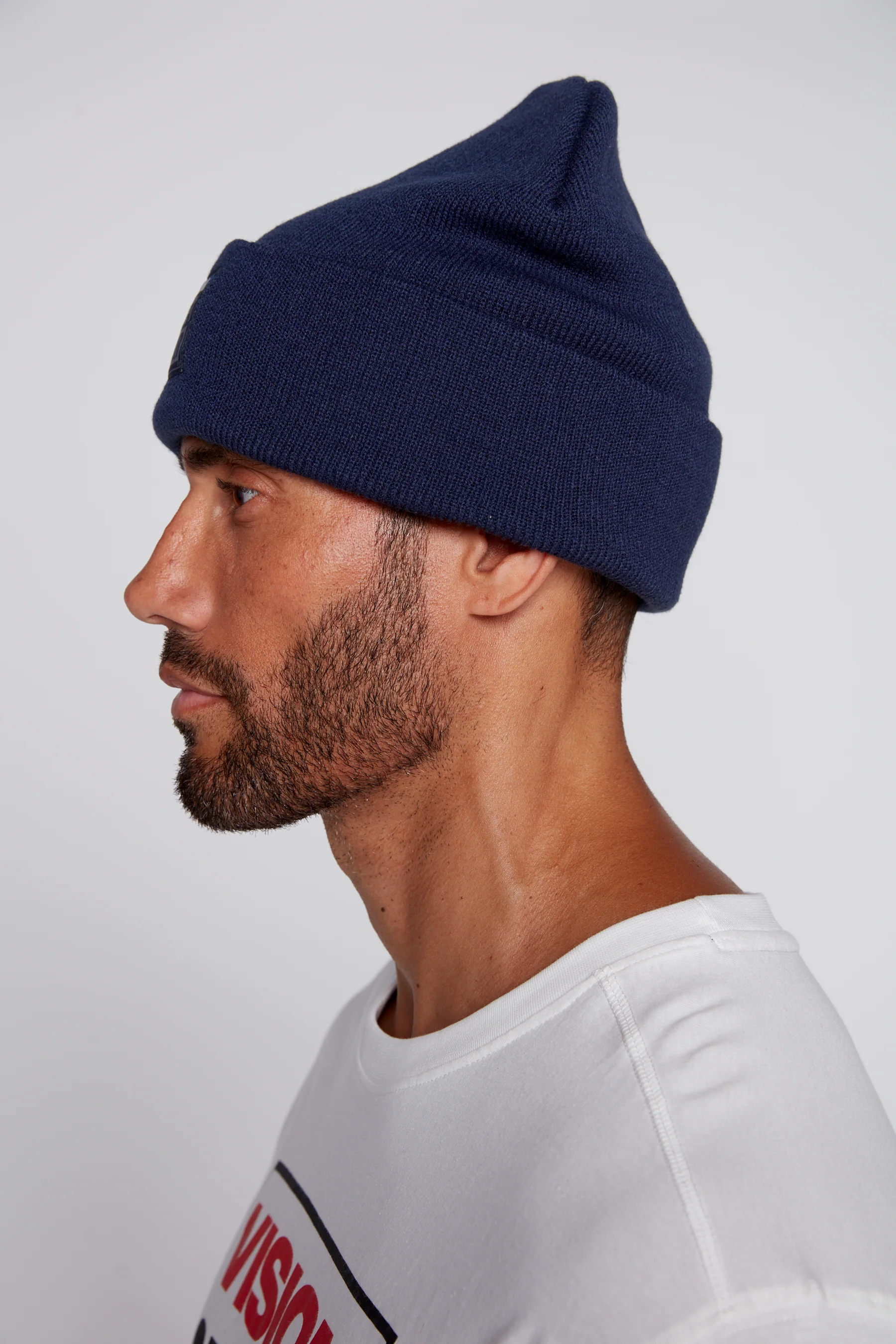 Cuffed Knitted Beanie With Large Logo Patch - DEEP NAVY - Image 3