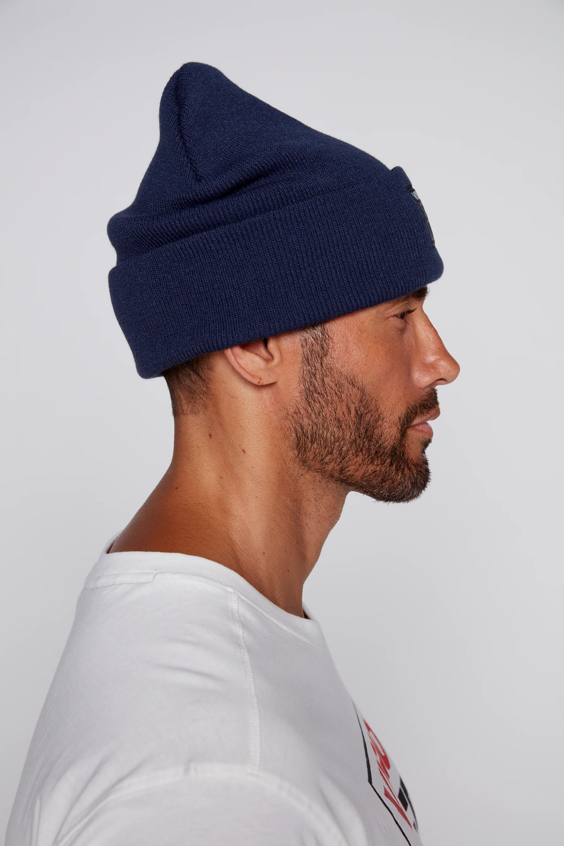 Cuffed Knitted Beanie With Large Logo Patch - DEEP NAVY - Image 7