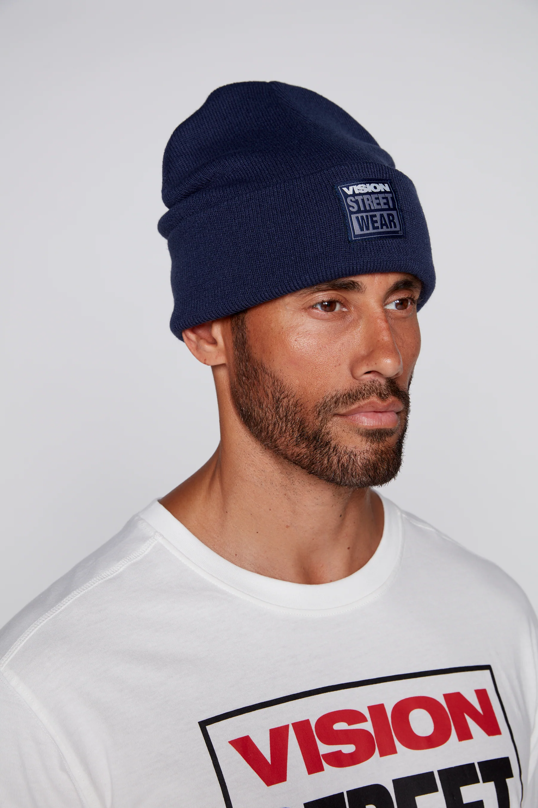 Cuffed Knitted Beanie With Large Logo Patch - DEEP NAVY - Image 8