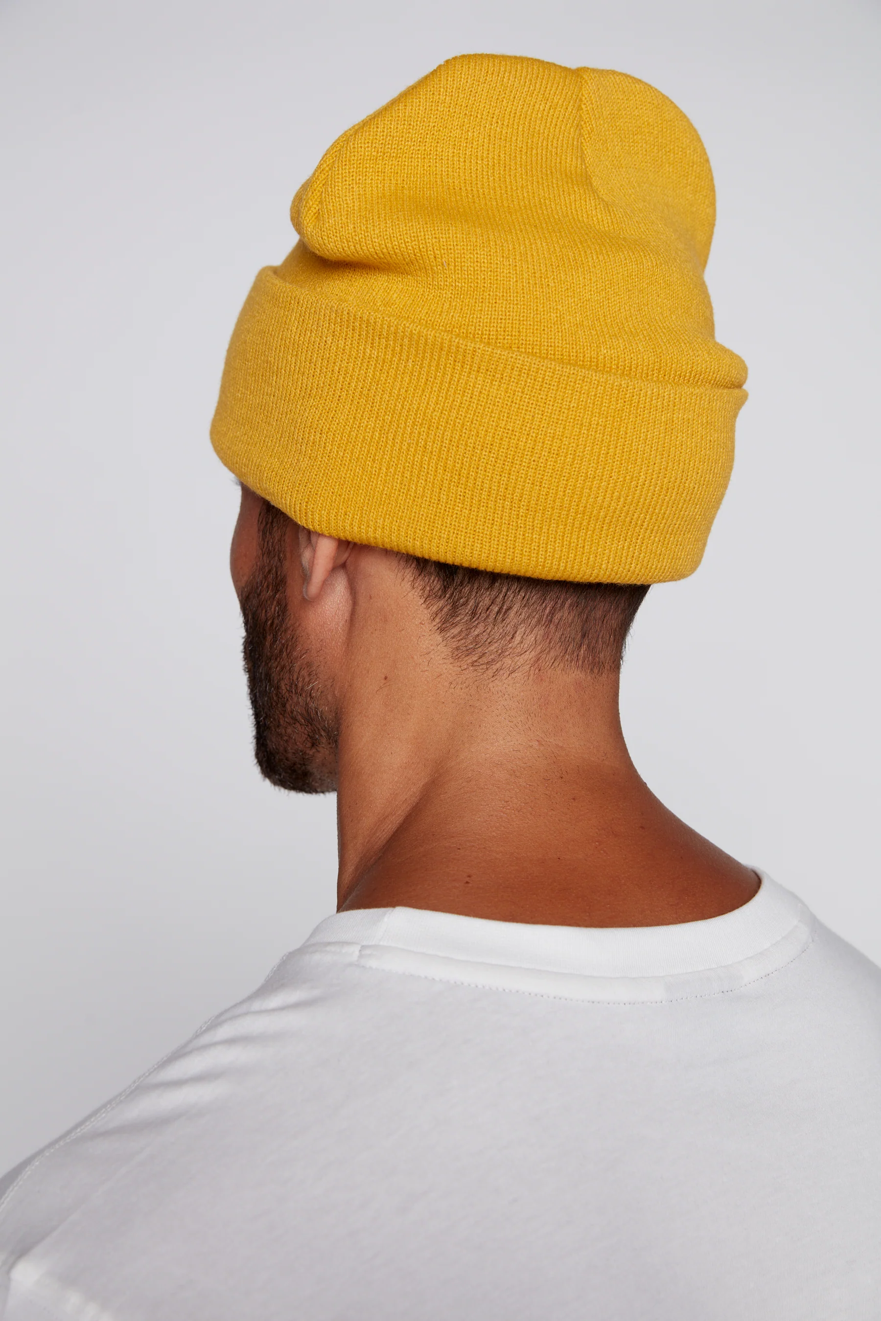 Cuffed Knitted Beanie With Large Logo Patch - MUSTARD - Image 4