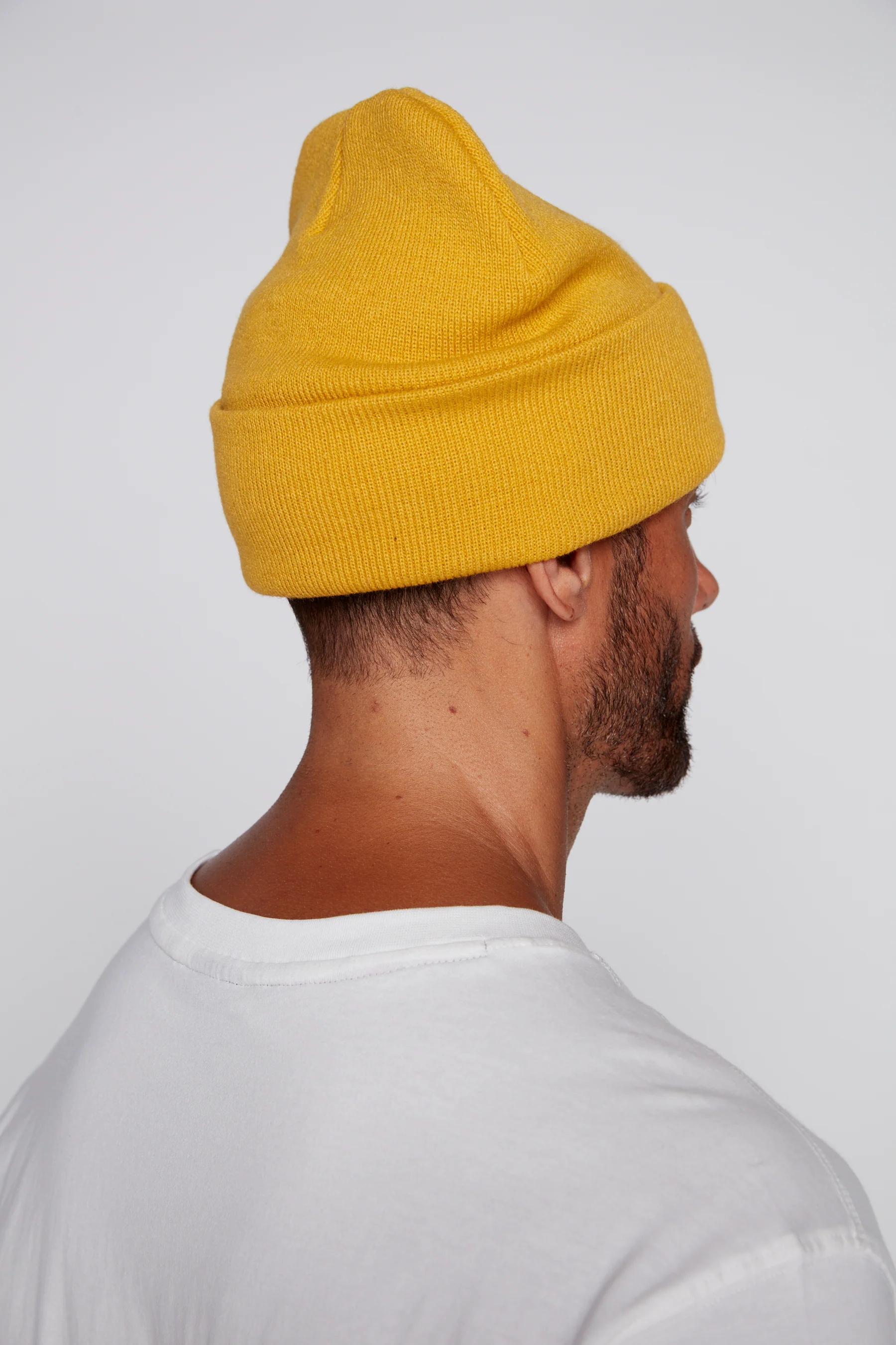 Cuffed Knitted Beanie With Large Logo Patch - MUSTARD - Image 6