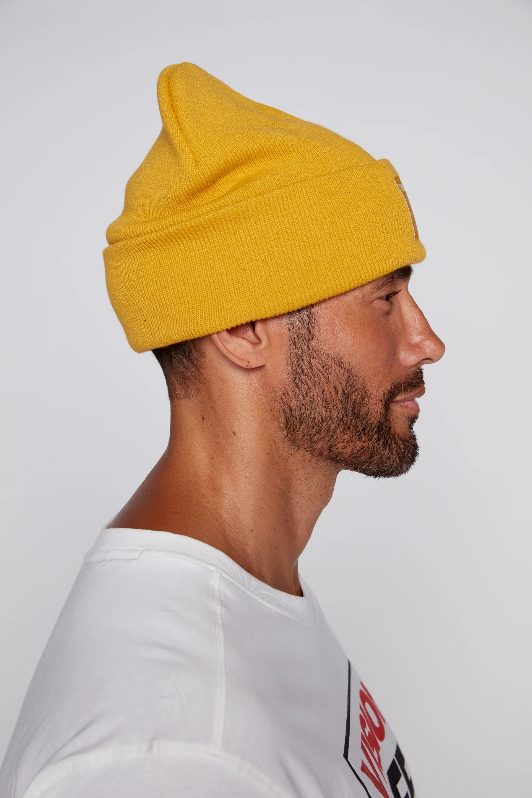 Cuffed Knitted Beanie With Large Logo Patch - MUSTARD - Image 7