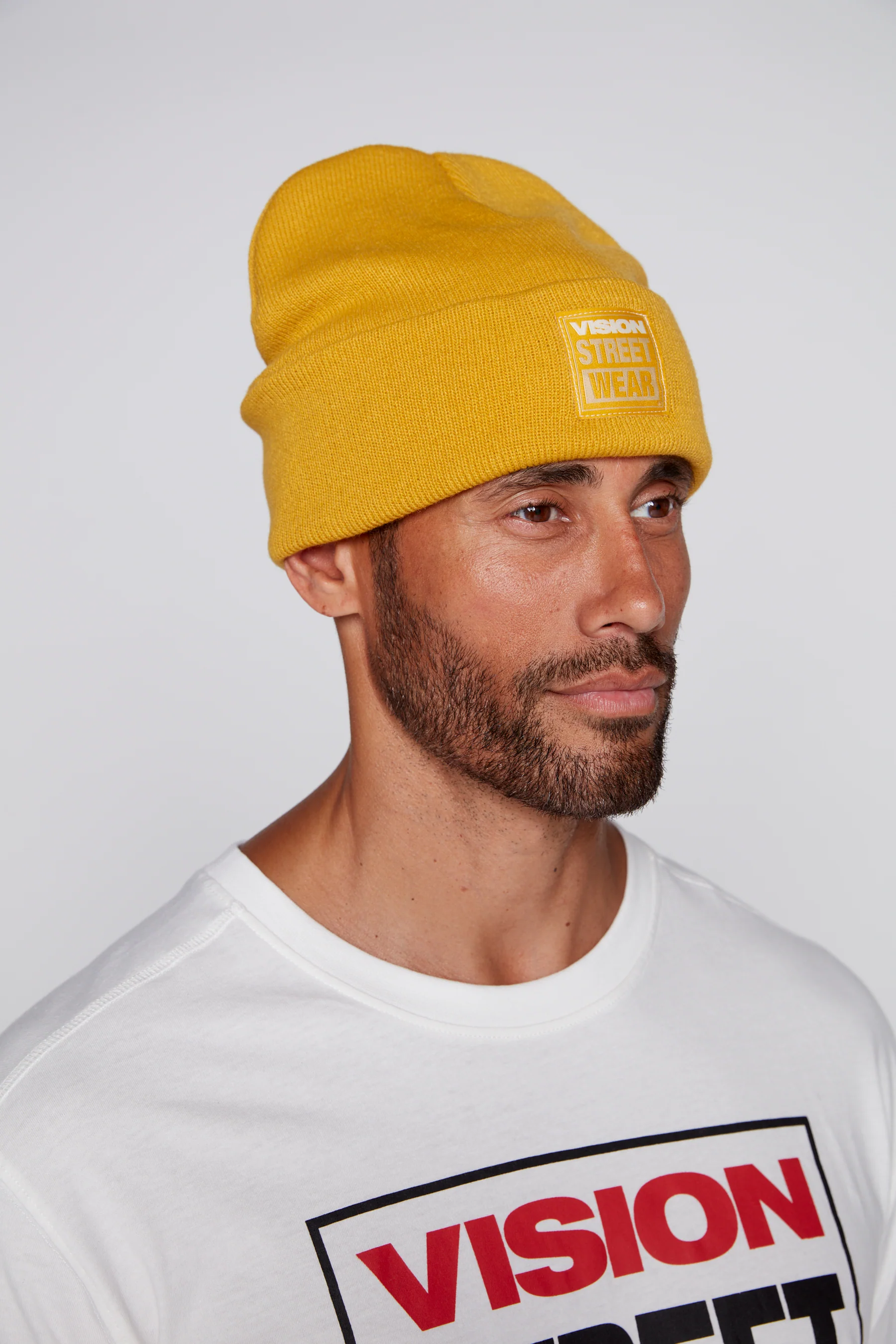 Cuffed Knitted Beanie With Large Logo Patch - MUSTARD - Image 8