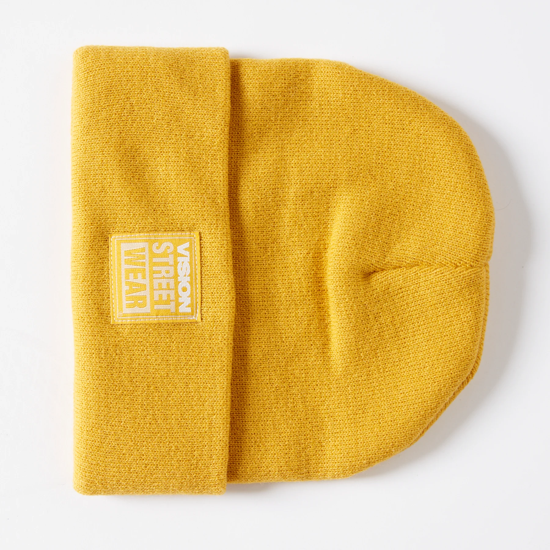 Cuffed Knitted Beanie With Large Logo Patch - MUSTARD - Image 9