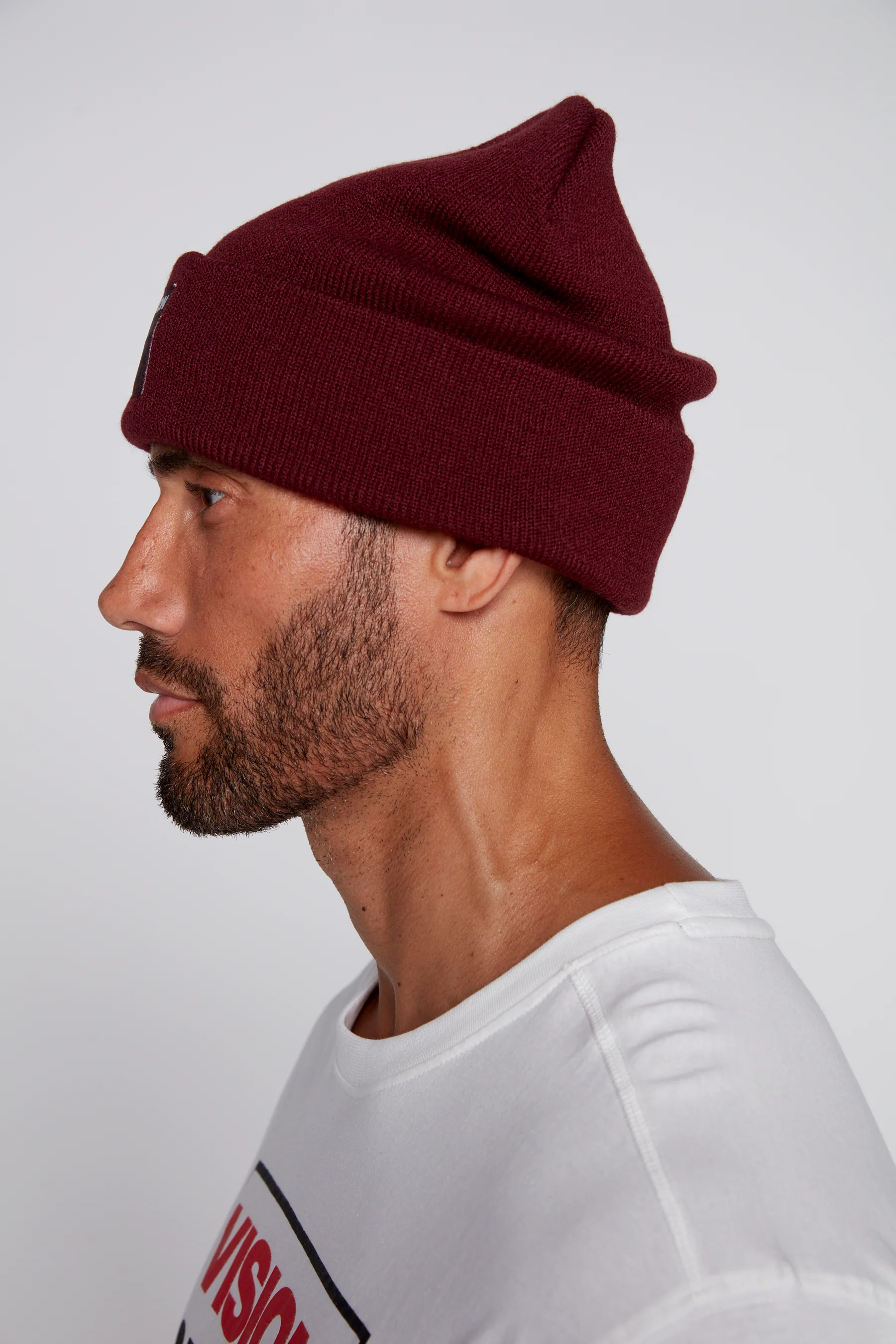 Cuffed Knitted Beanie With Large Logo Patch - OXBLOOD - Image 3