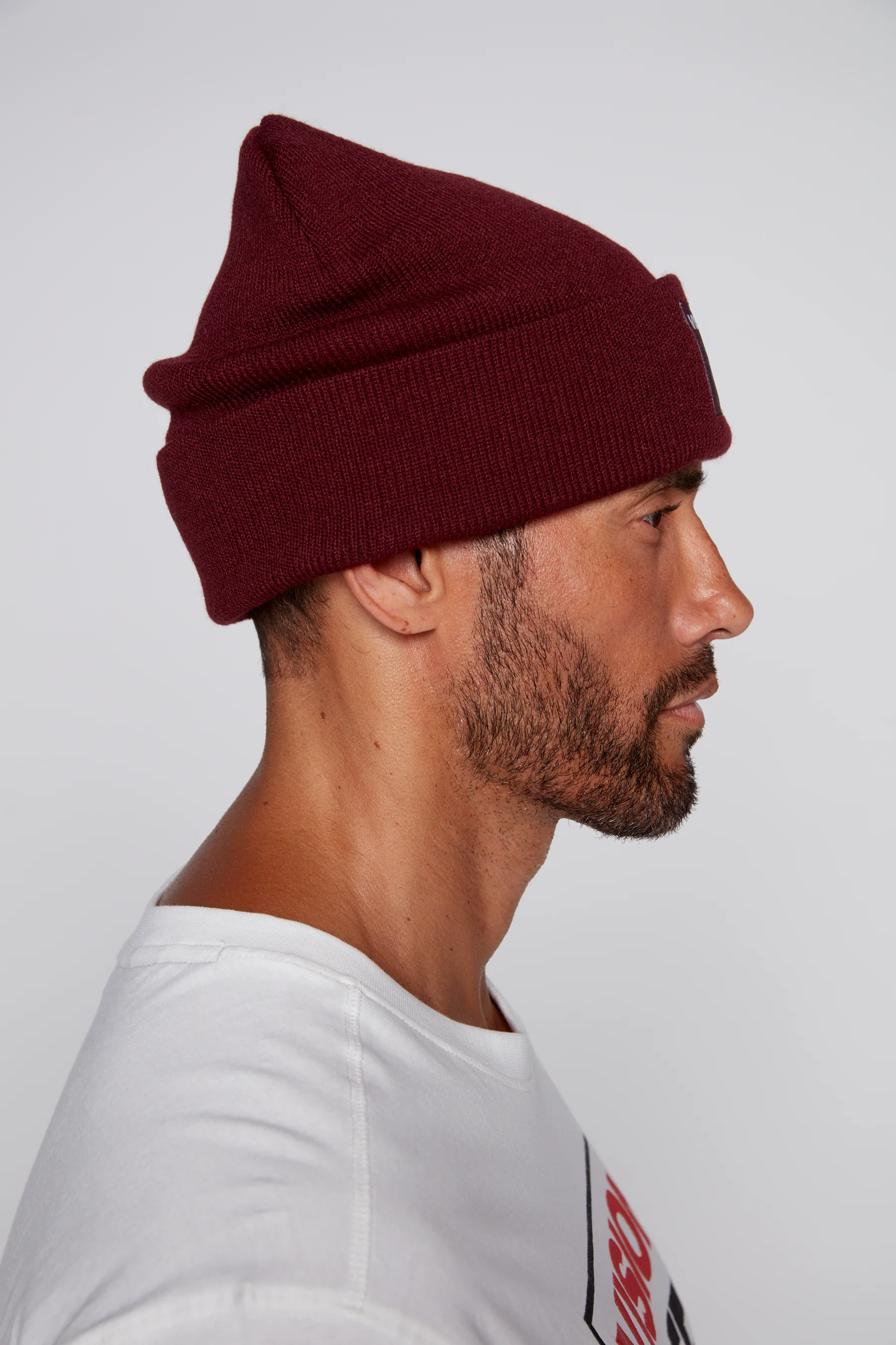 Cuffed Knitted Beanie With Large Logo Patch - OXBLOOD - Image 7