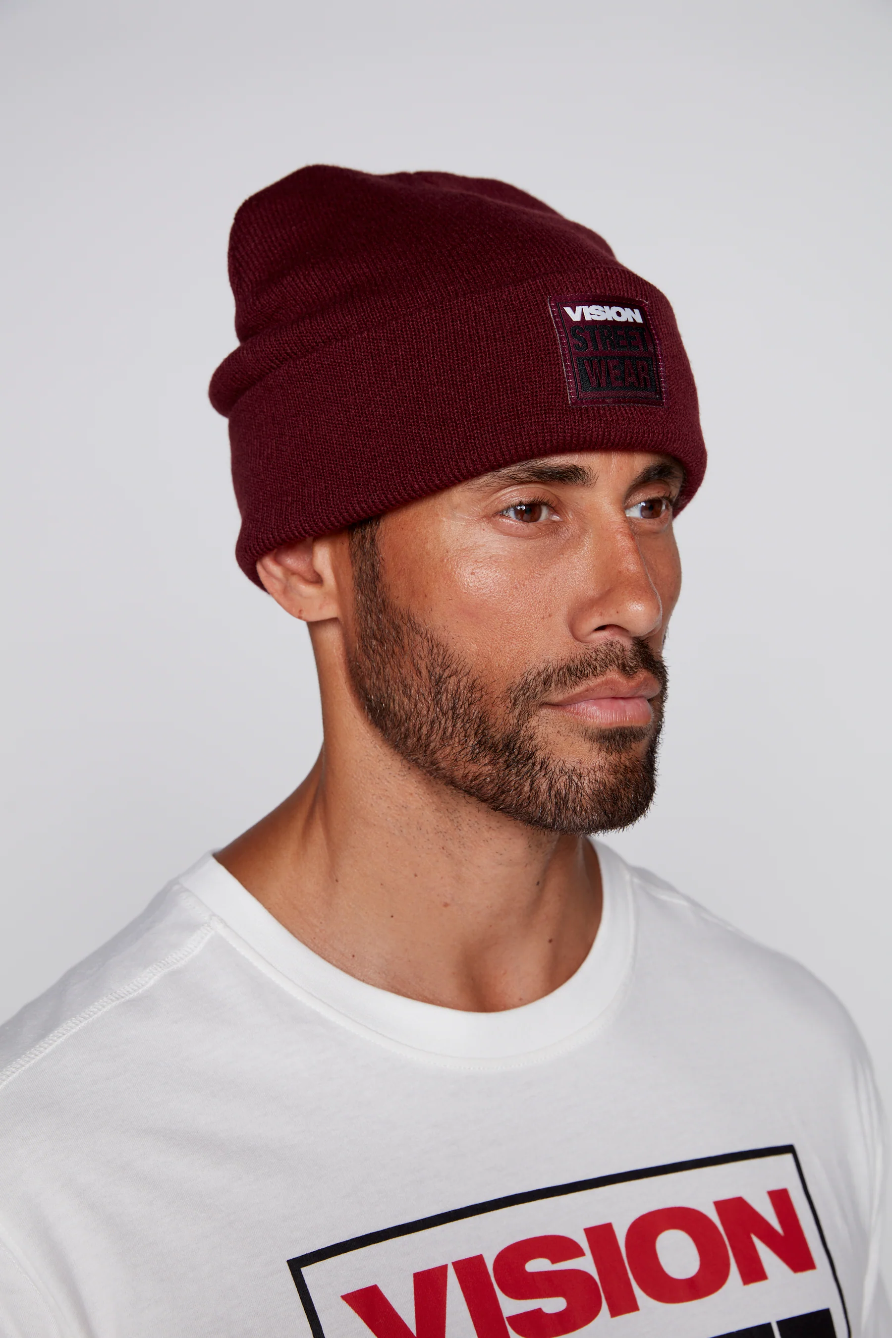 Cuffed Knitted Beanie With Large Logo Patch - OXBLOOD - Image 8