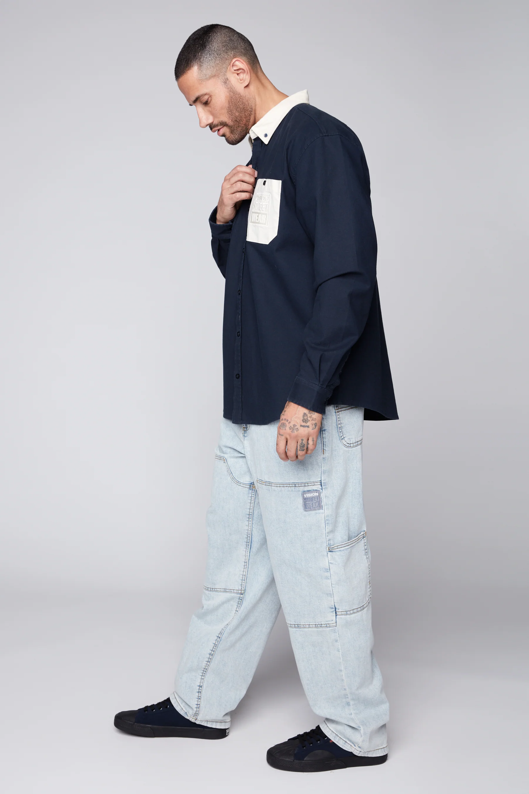 DORFMAN - Loose Fit Carpenter Pant - Light Blue Denim - Image 3