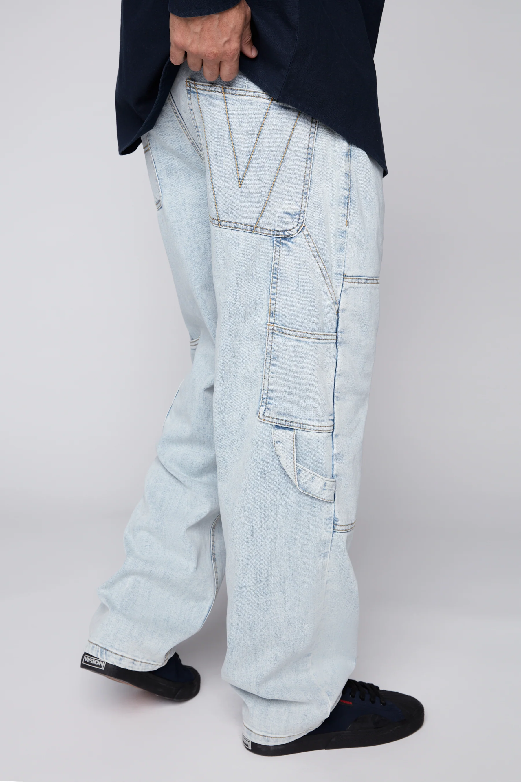 DORFMAN - Loose Fit Carpenter Pant - Light Blue Denim - Image 4