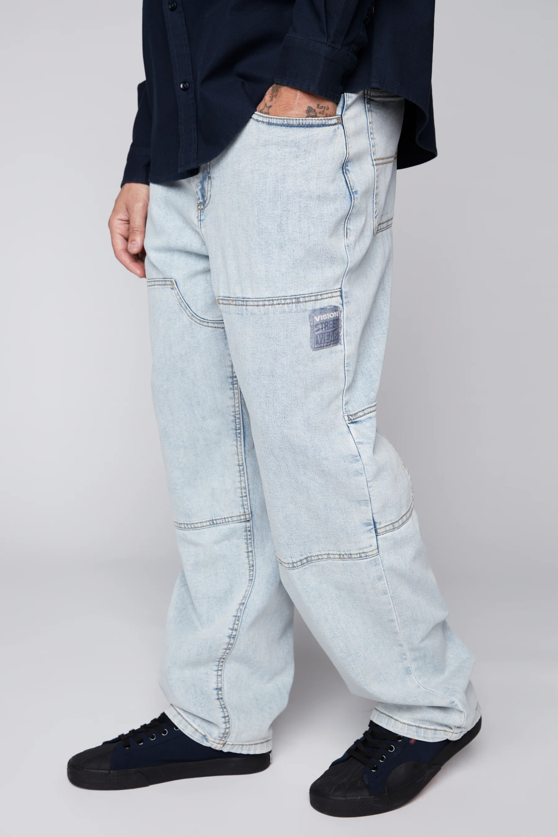 DORFMAN - Loose Fit Carpenter Pant - Light Blue Denim - Image 5