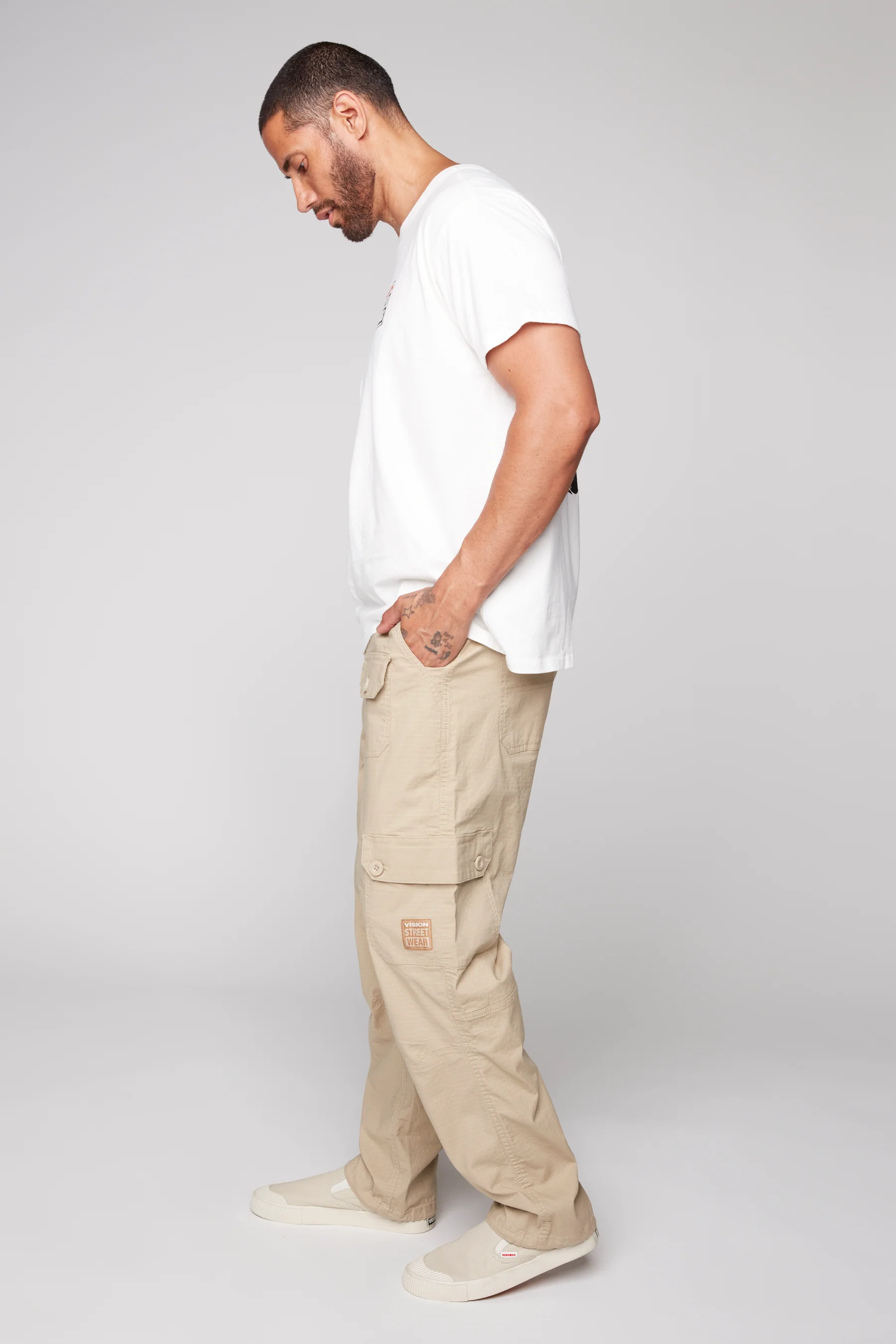 GELFAND - Loose Fit Cargo Pant with Adjustable Hems - Tan Ripstop - Image 3