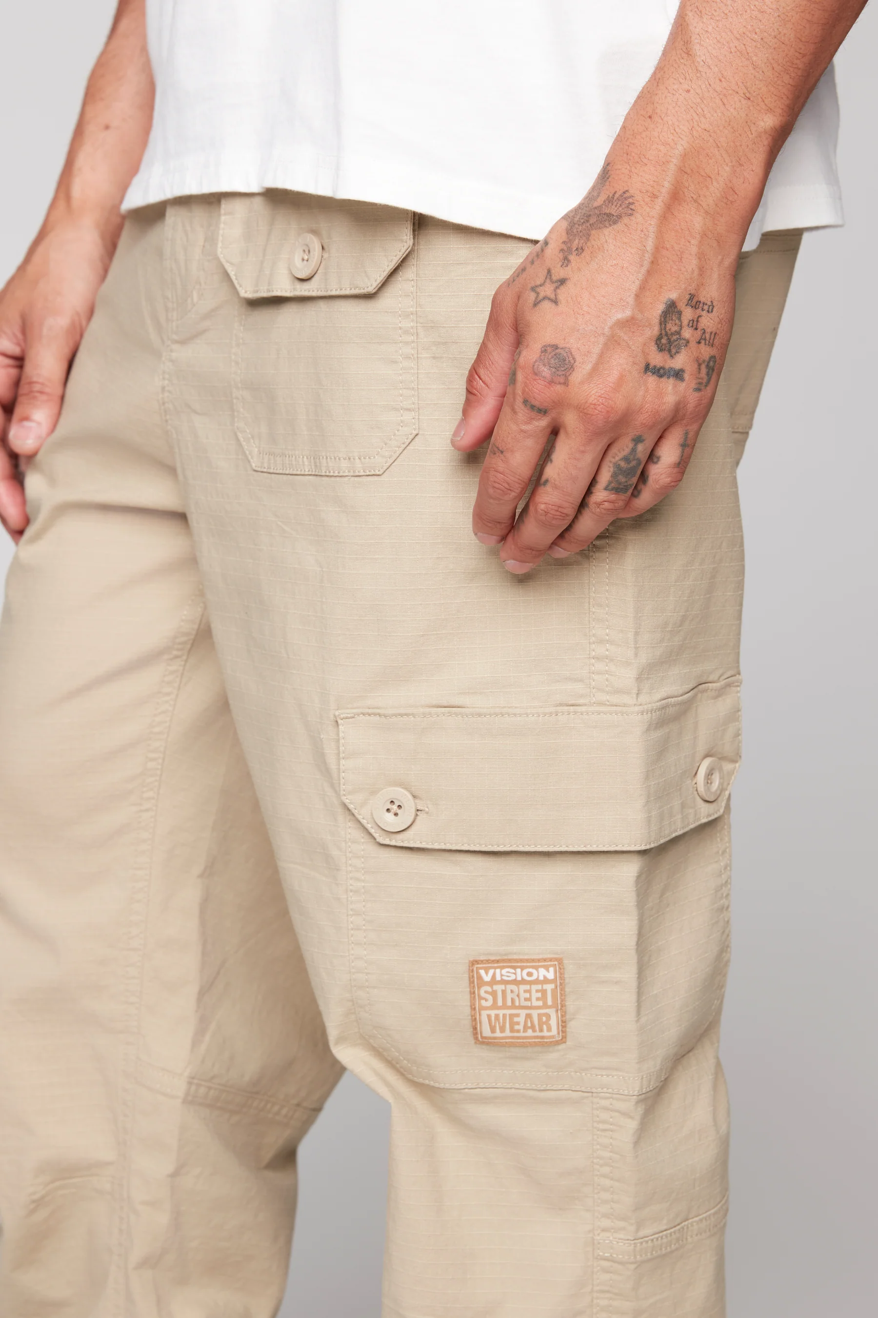 GELFAND - Loose Fit Cargo Pant with Adjustable Hems - Tan Ripstop - Image 4