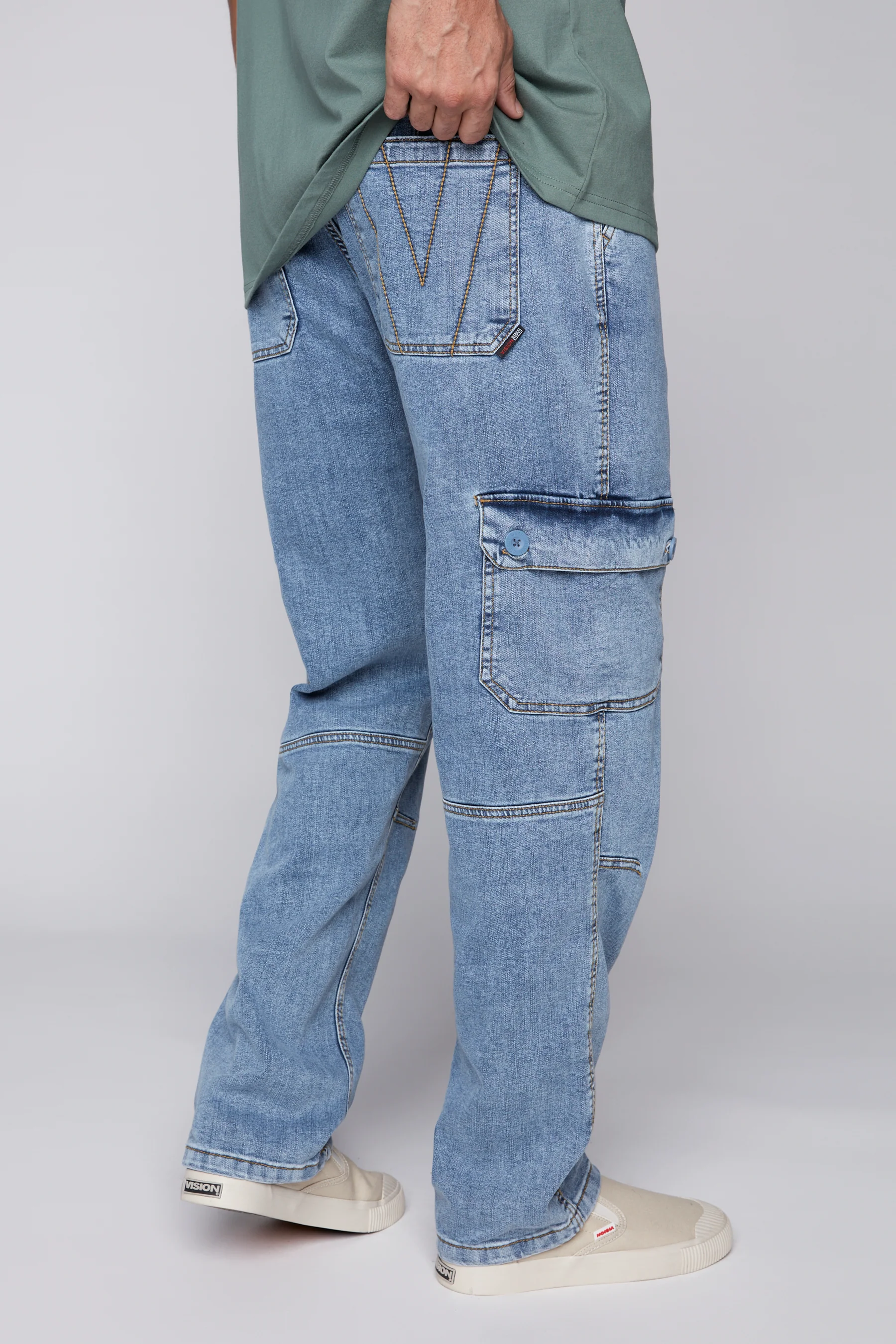 GELFAND - Loose Fit Cargo Pant with Adjustable Hems - Dark Stone Denim - Image 3