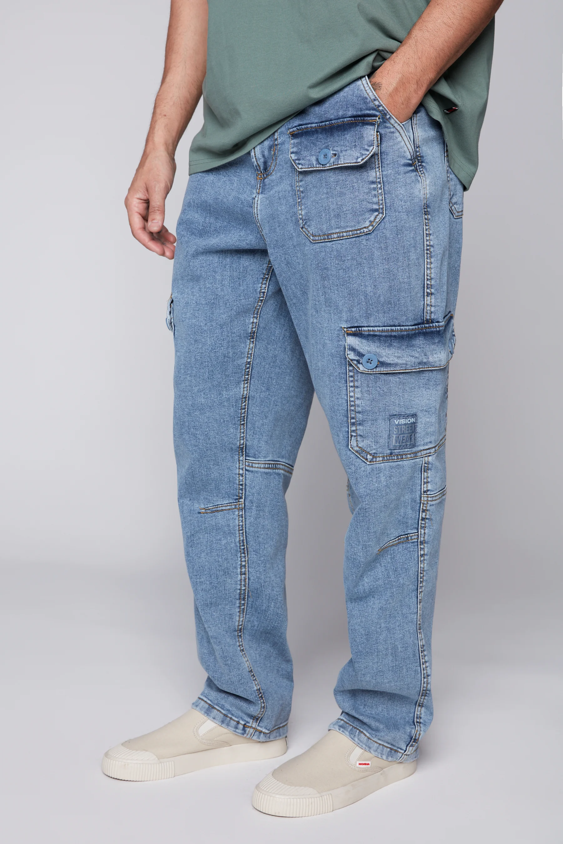 GELFAND - Loose Fit Cargo Pant with Adjustable Hems - Dark Stone Denim - Image 4