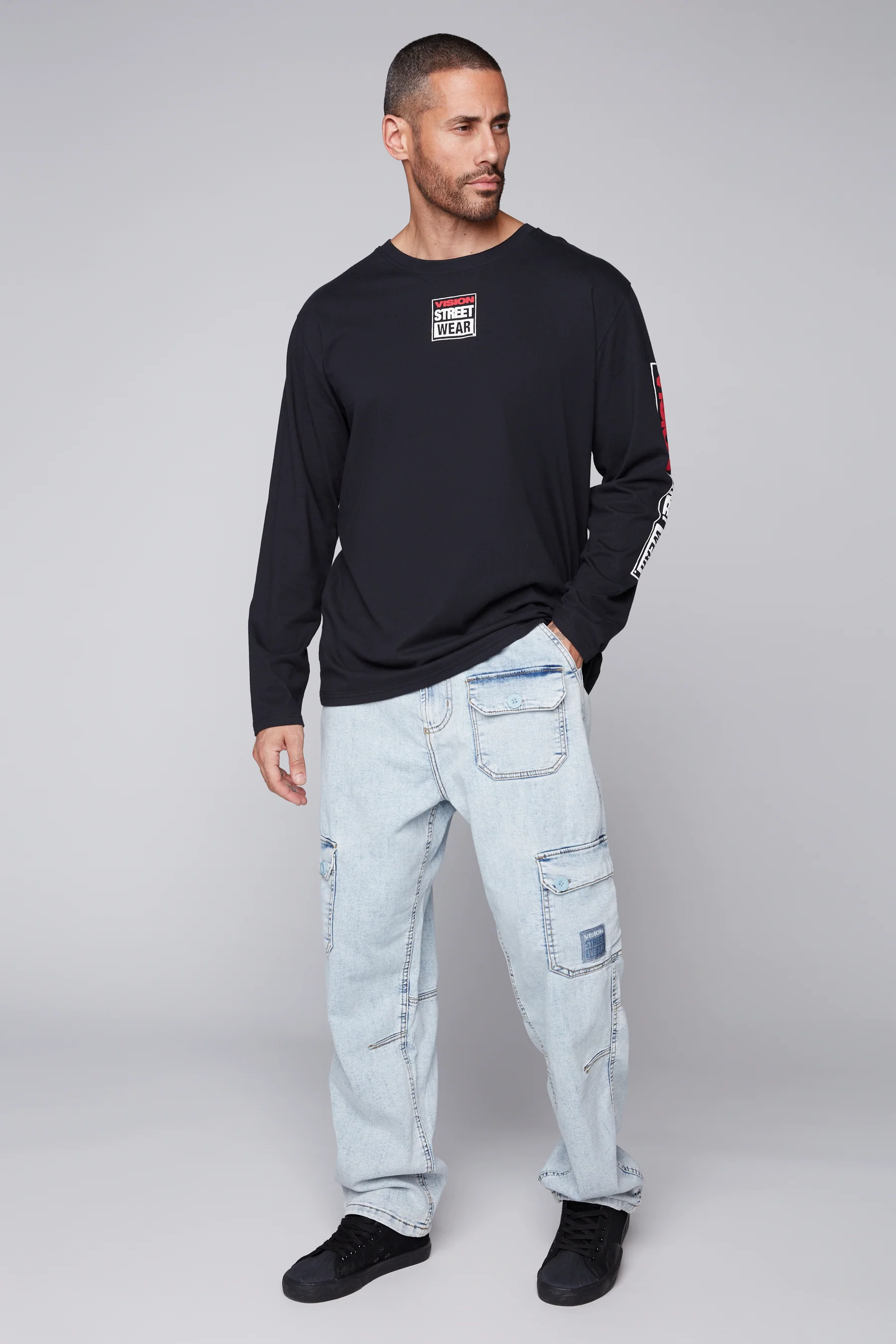 GELFAND - Loose Fit Cargo Pant with Adjustable Hems - Light Blue Denim