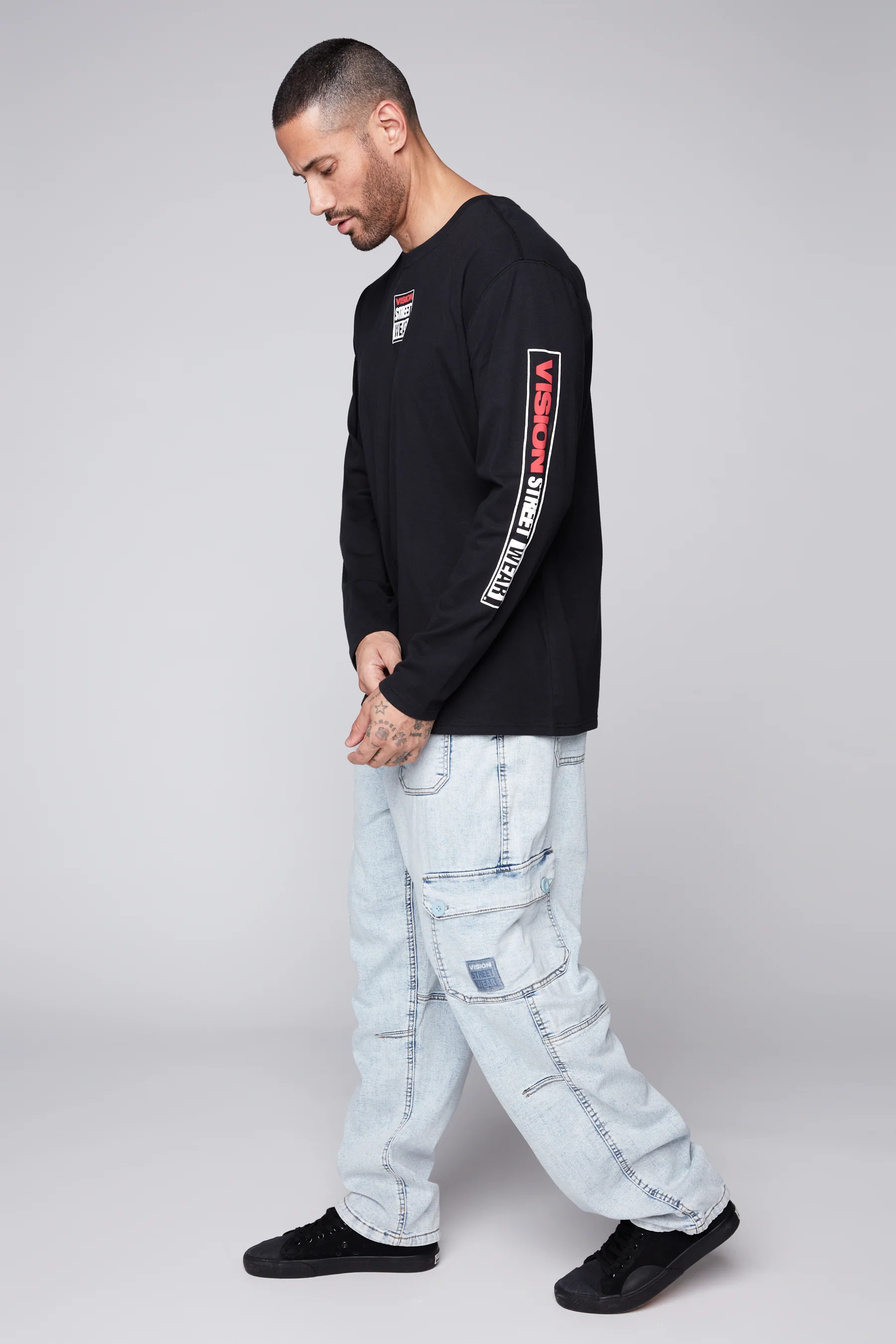 GELFAND - Loose Fit Cargo Pant with Adjustable Hems - Light Blue Denim - Image 3