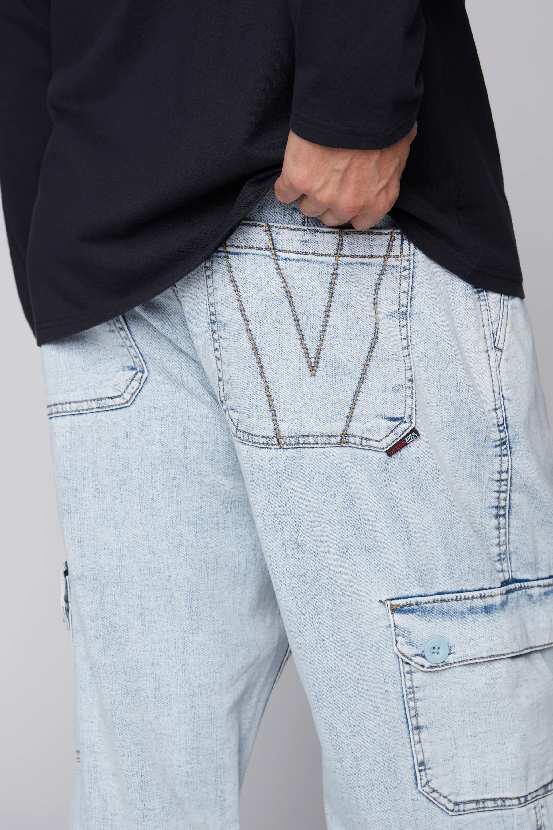 GELFAND - Loose Fit Cargo Pant with Adjustable Hems - Light Blue Denim - Image 4