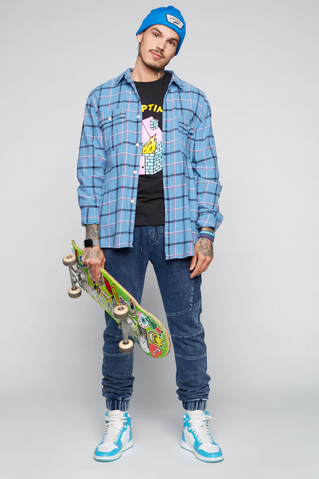 HENDRIX - 5 Pocket French Terry Moto Stitch Jogger -Blue Acid