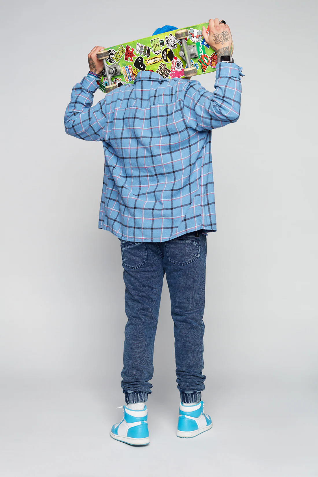 HENDRIX - 5 Pocket French Terry Moto Stitch Jogger -Blue Acid - Image 2