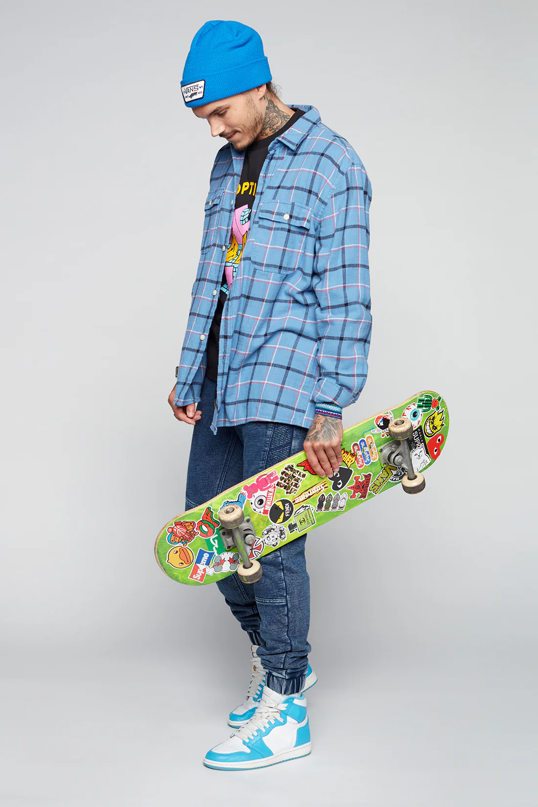 HENDRIX - 5 Pocket French Terry Moto Stitch Jogger -Blue Acid - Image 3