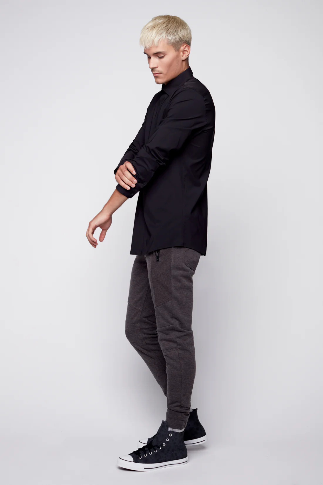 HENDRIX - 5 Pocket Moto Stitch French Terry Jogger - Dark Grey - Image 3