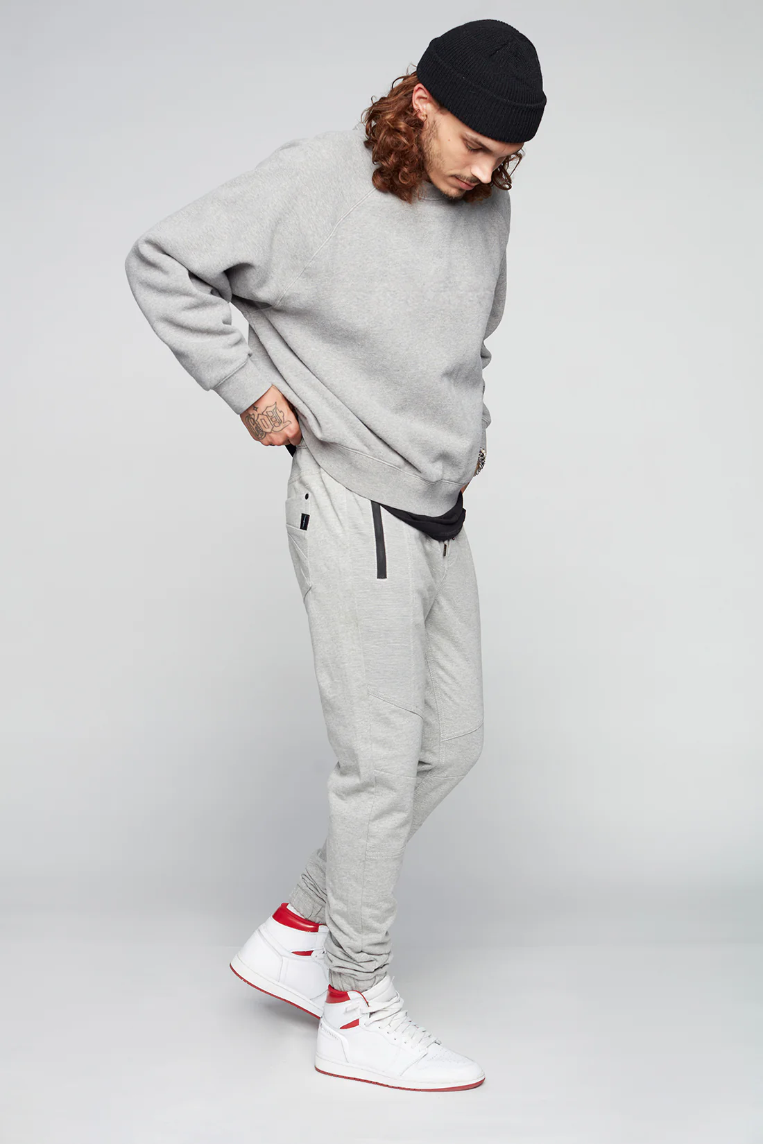 HENDRIX - 5 Pocket Moto Stitch French Terry Jogger - Light Grey - Image 4