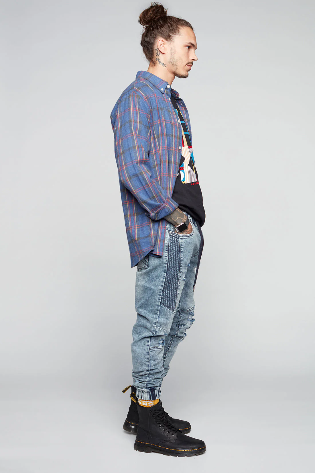 HENDRIX - 5 Pocket Moto Stitch Jogger - Indigo Acid - Image 3